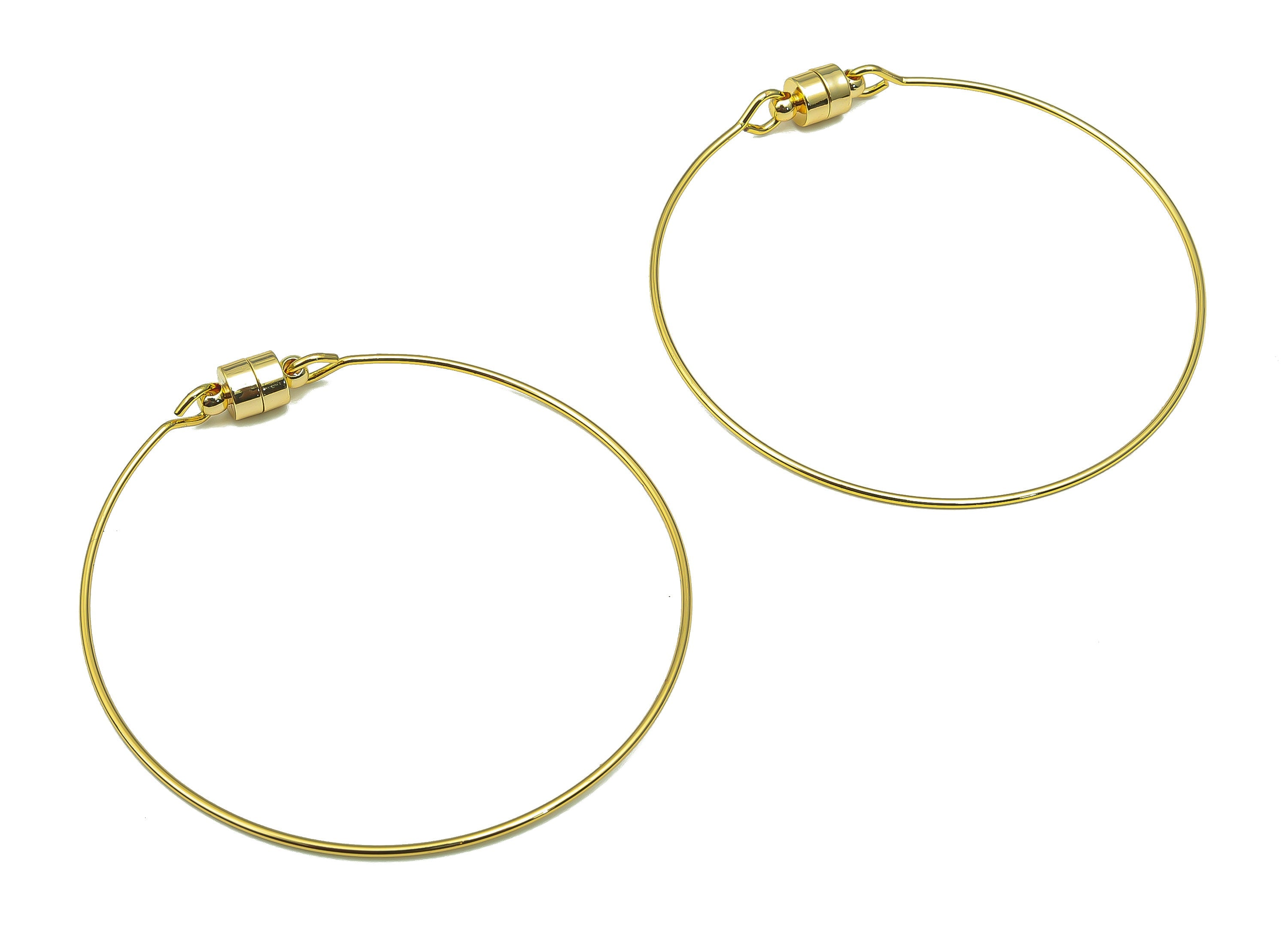 Brass Circle Bangle Wire Bracelet Making - Smooth Round Wire with Magnetic Tube Clasp - 18K Real Gold Plated Brass - 62.8x62.8x1mm - RGP4667 - DOMEDBAZAAR