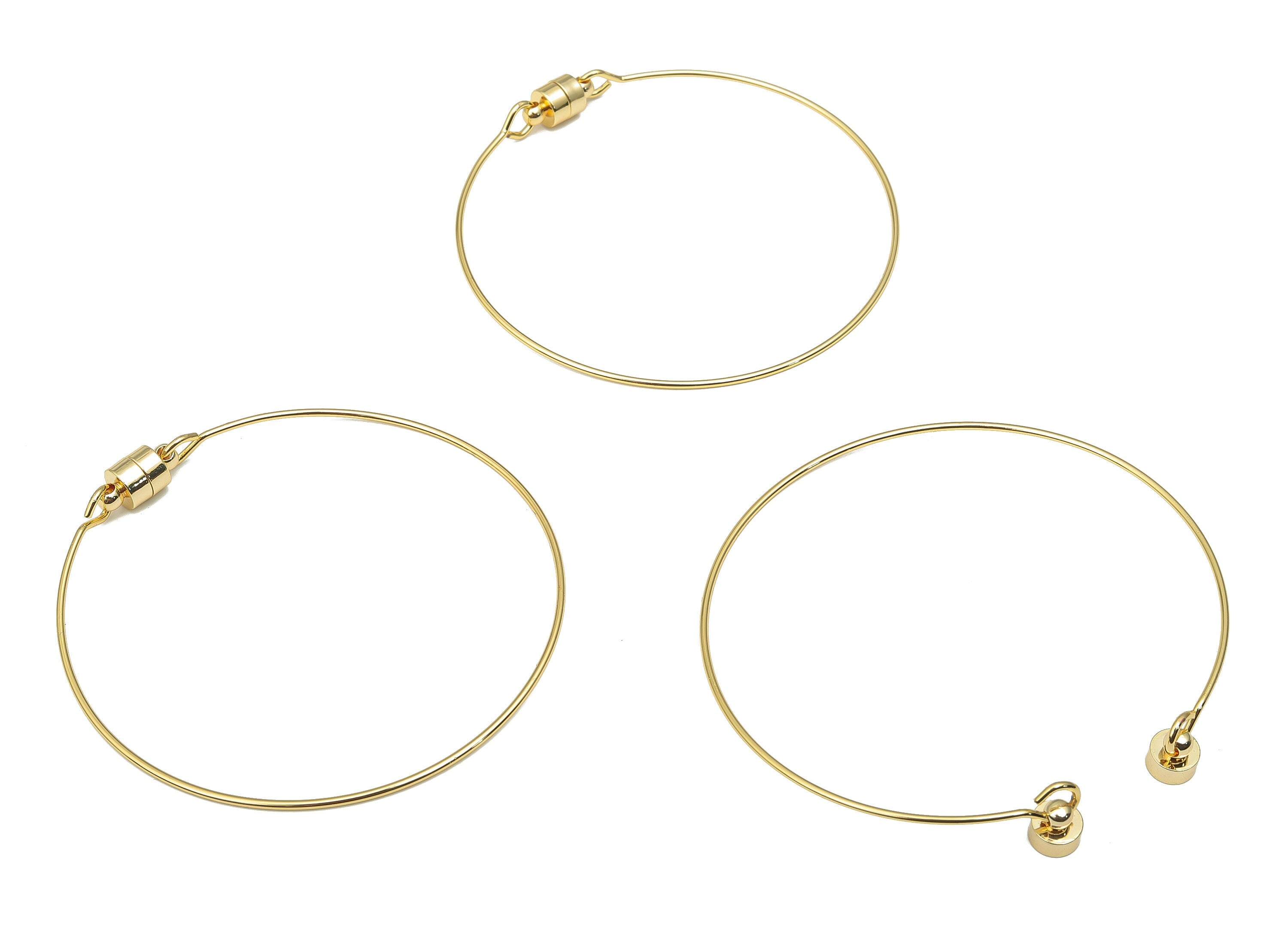 Brass Circle Bangle Wire Bracelet Making - Smooth Round Wire with Magnetic Tube Clasp - 18K Real Gold Plated Brass - 62.8x62.8x1mm - RGP4667 - DOMEDBAZAAR