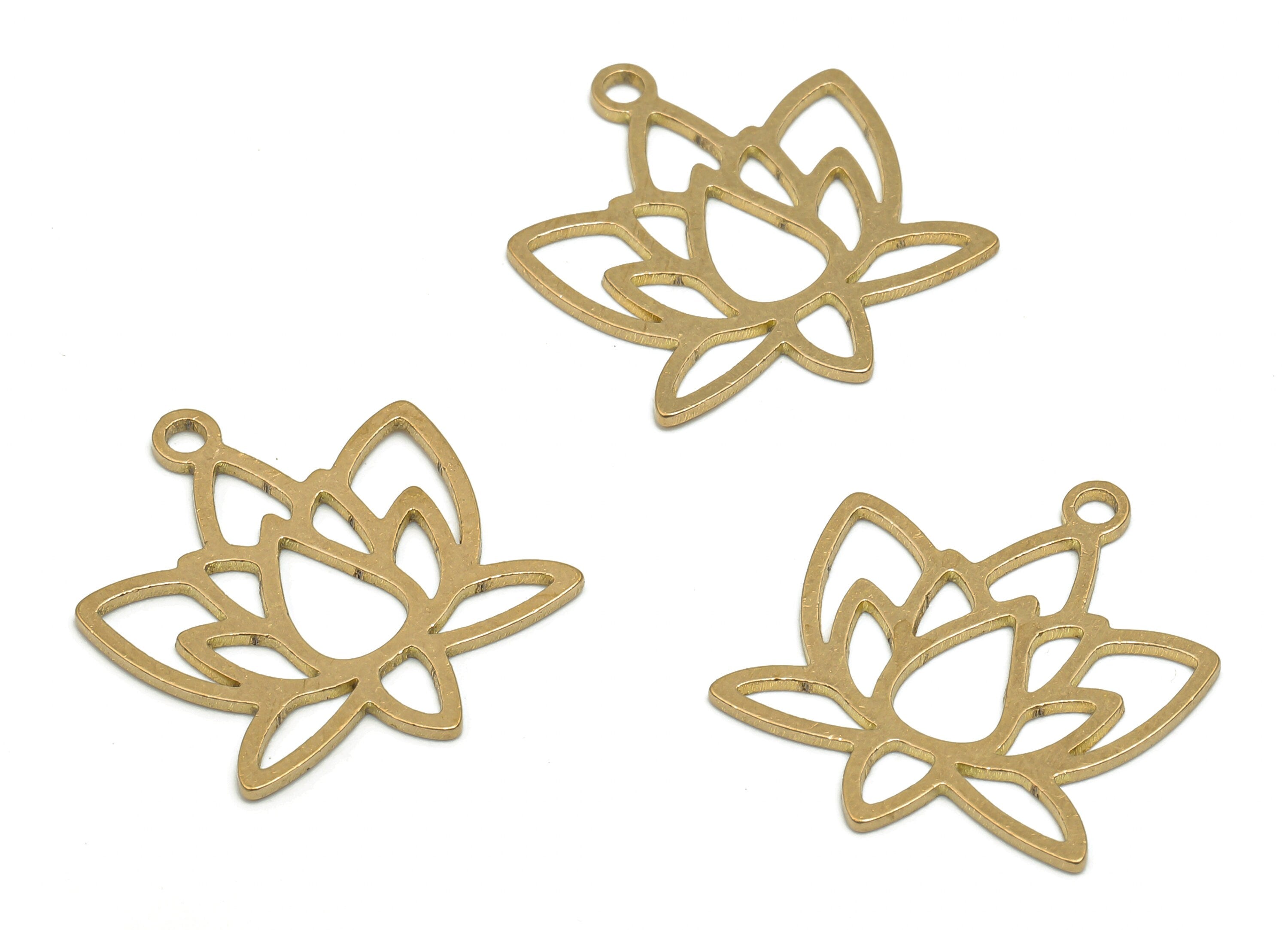 Raw Brass Laser Lotus Flower Charm - Raw Brass Flower Cutout Earring - Laser Cut Tulip Pendant - Brass Findings - 19.8x17.09x0.64mm- PPA4117 - DOMEDBAZAAR
