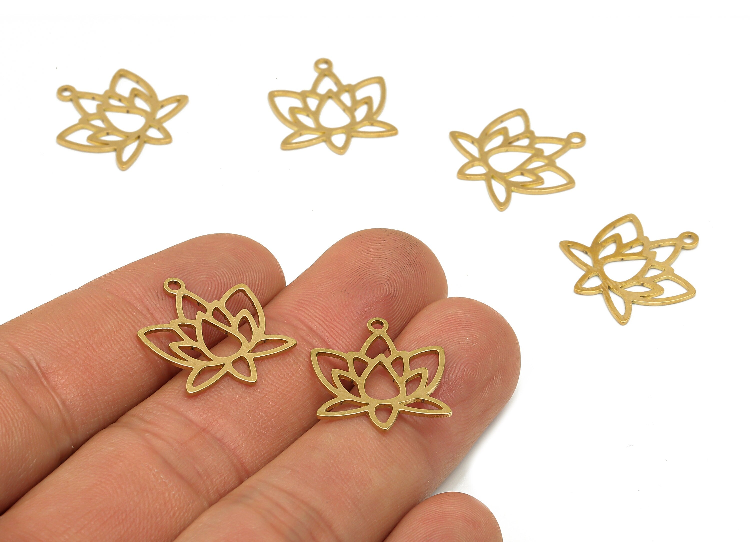 Raw Brass Laser Lotus Flower Charm - Raw Brass Flower Cutout Earring - Laser Cut Tulip Pendant - Brass Findings - 19.8x17.09x0.64mm- PPA4117 - DOMEDBAZAAR
