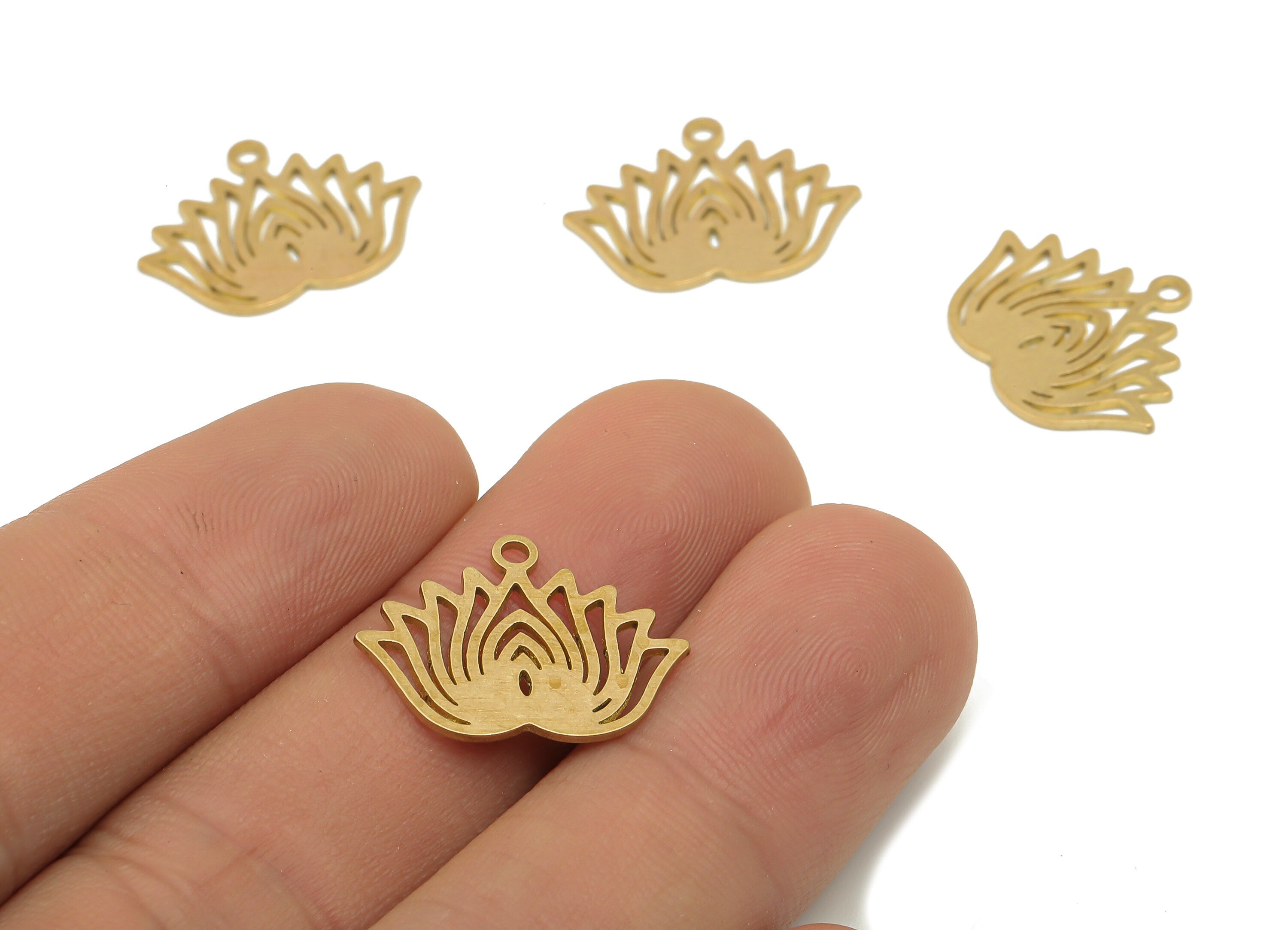 Raw Brass Laser Lotus Flower Charm - Raw Brass Flower Cutout Earring Charm - Laser Cut Pendant - Brass Findings - 19.74x15.24x0.66mm-PPA4119 - DOMEDBAZAAR