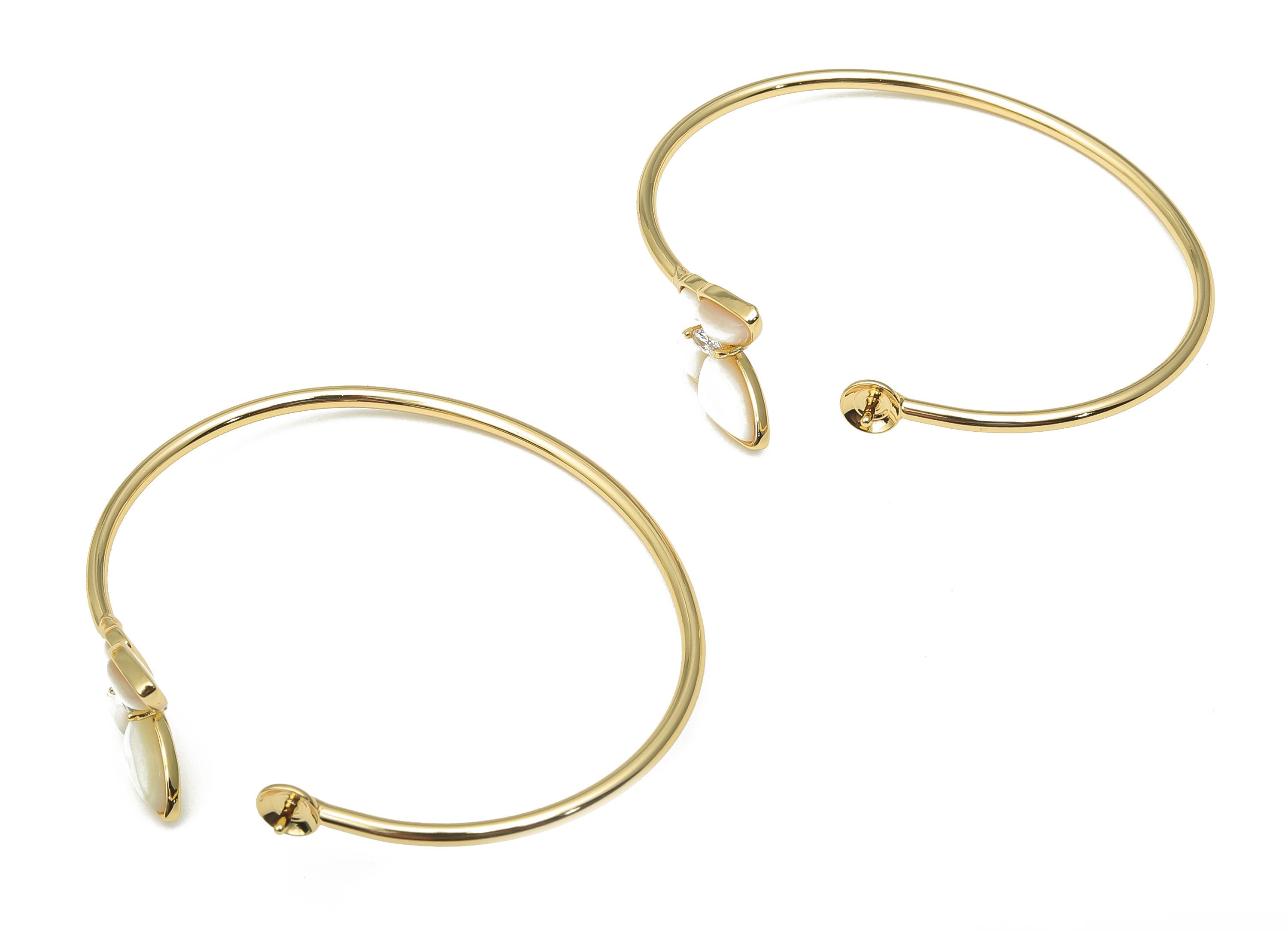 Brass Butterfly Bracelet Bangle - MOP Gold Bangles Shell Bangle - 18K Real Gold Plated Brass Bangle - Pearl - 61.63x52.36x2.04mm - RGP4668 - DOMEDBAZAAR