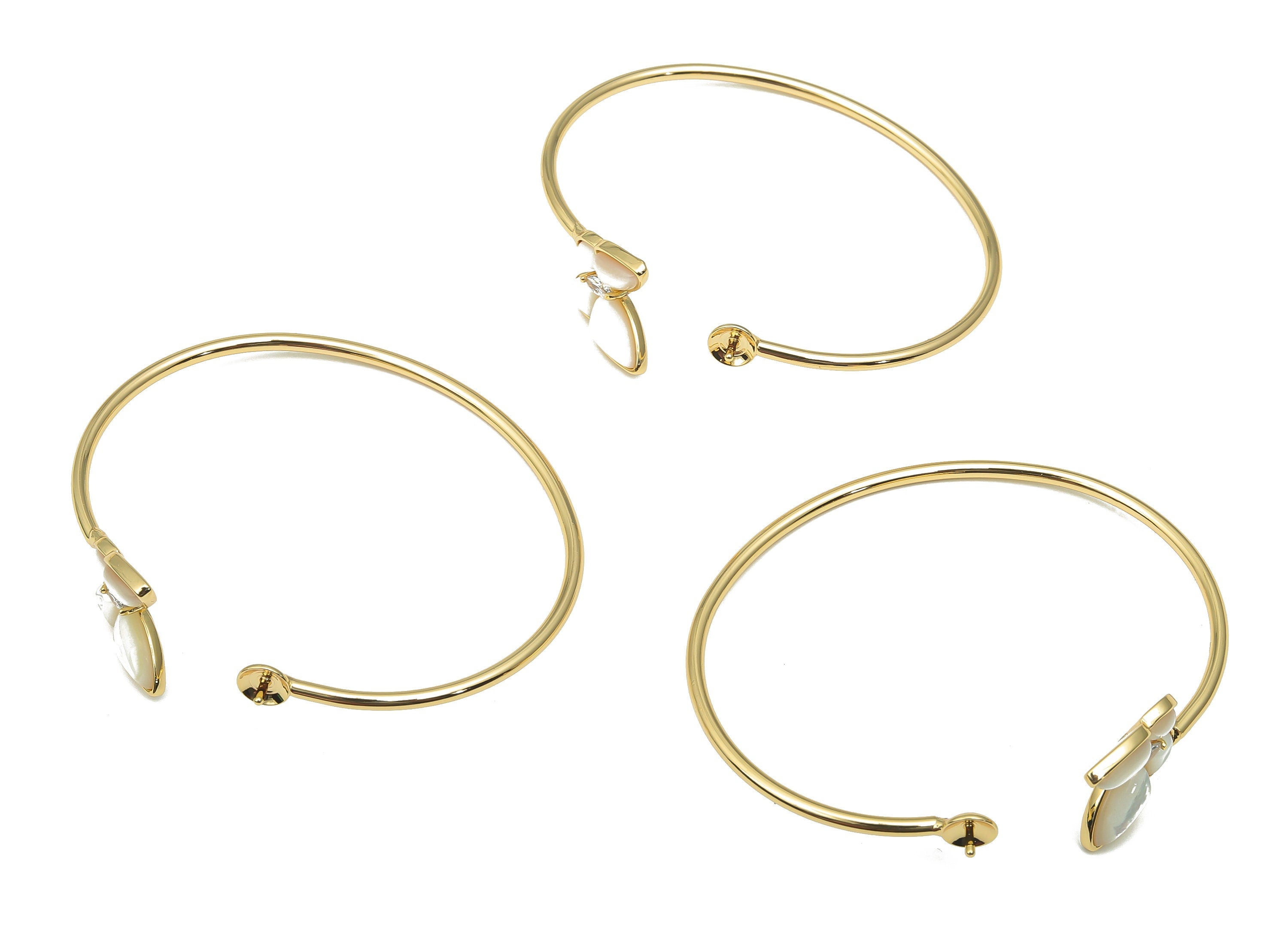 Brass Butterfly Bracelet Bangle - MOP Gold Bangles Shell Bangle - 18K Real Gold Plated Brass Bangle - Pearl - 61.63x52.36x2.04mm - RGP4668 - DOMEDBAZAAR