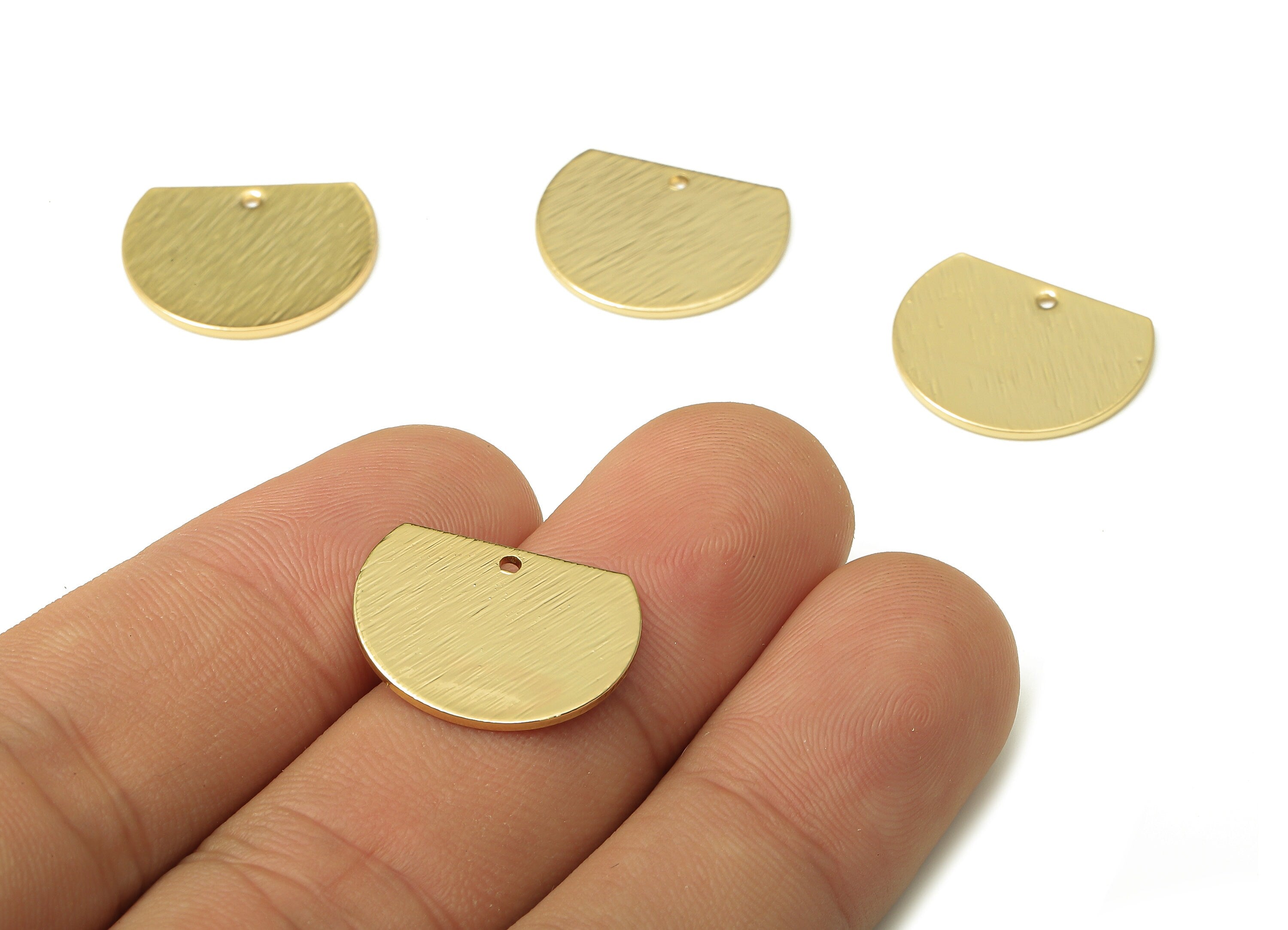 Brass Semicircle Earring Charm - Textured Semi-Circle Earring - Copper Accessories - 18K Real Gold Plating - 18.69x14.82x0.87mm - RGP5200 - DOMEDBAZAAR