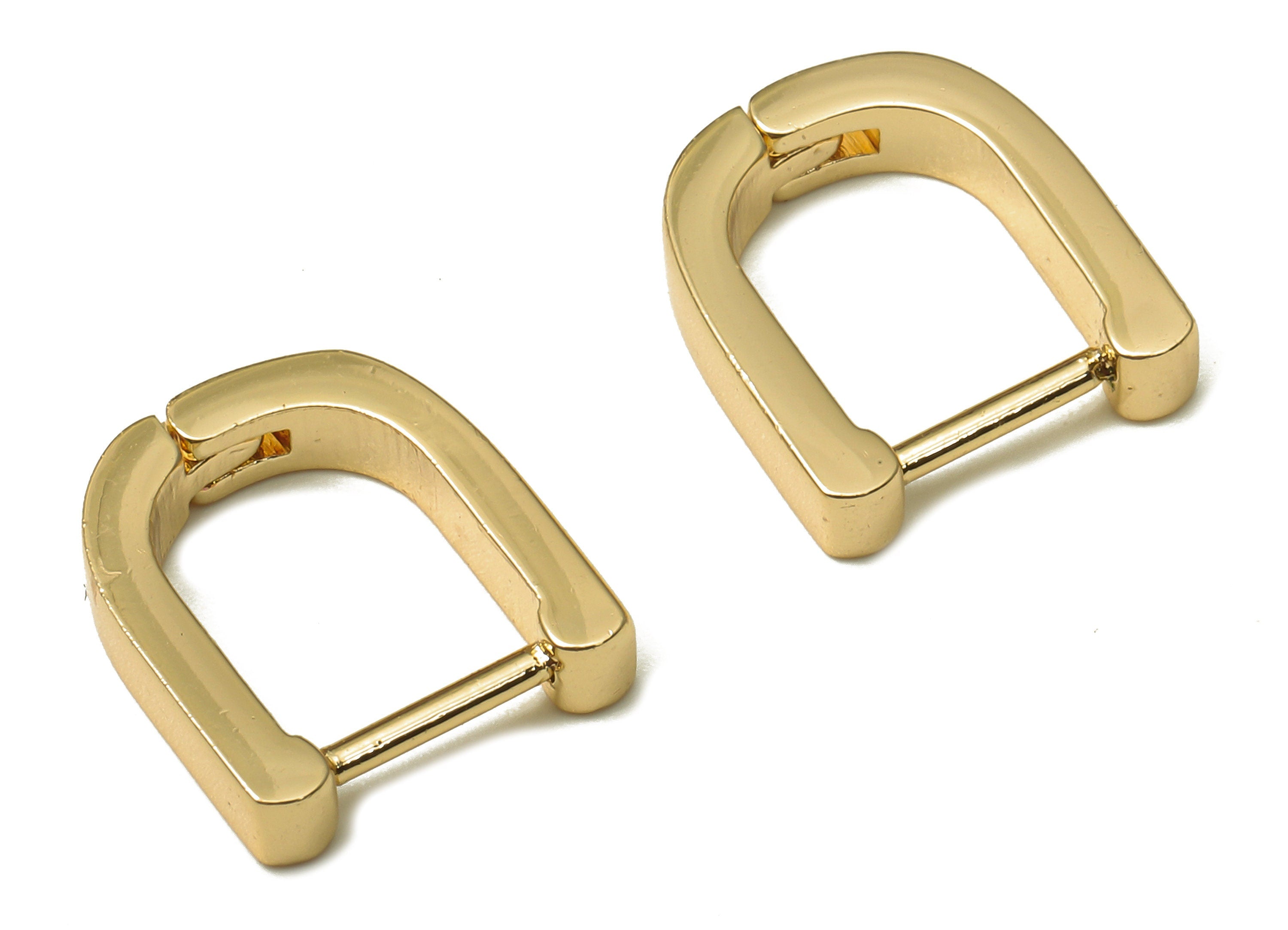 Brass Huggie Horsehoe Earrings Clasp - Chunky Rectangle U Hoop - Minimalist Earring - 18K Real Gold Plating - 12.67x10.48x1.73mm - RGP5201 - DOMEDBAZAAR