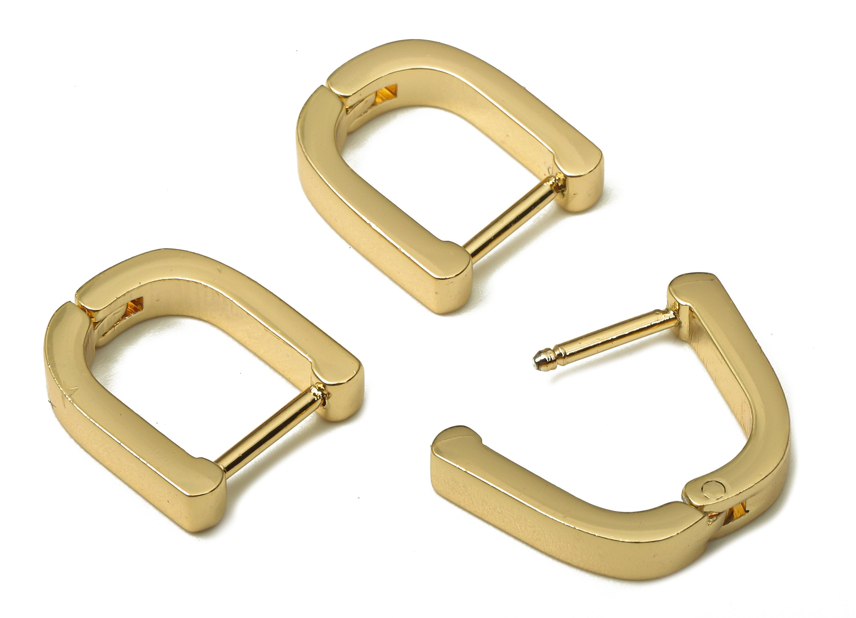 Brass Huggie Horsehoe Earrings Clasp - Chunky Rectangle U Hoop - Minimalist Earring - 18K Real Gold Plating - 12.67x10.48x1.73mm - RGP5201 - DOMEDBAZAAR