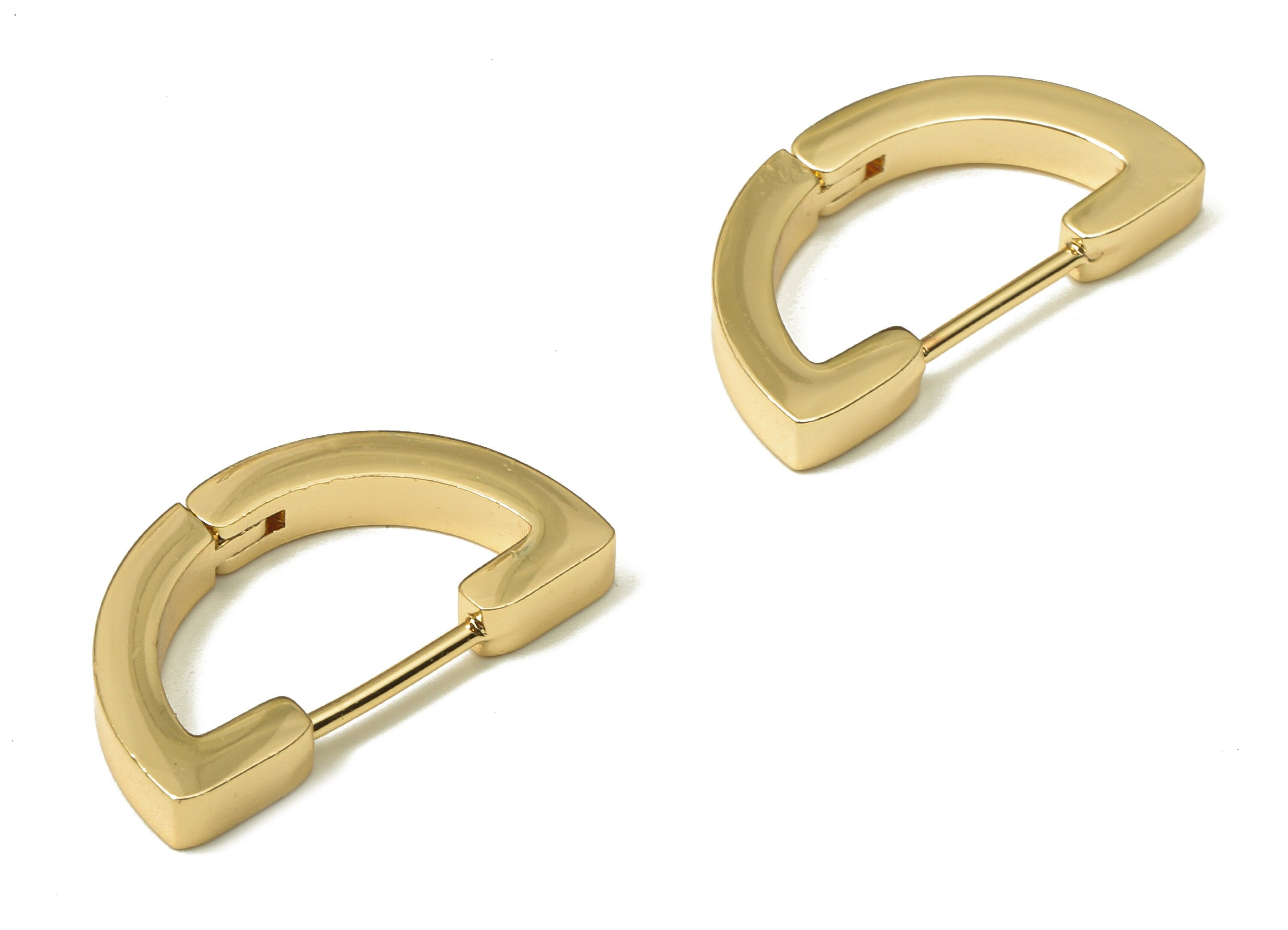 Brass Hoop Huggie Earring - Chunky Gold Semicircle Earring Clasp - Minimalist Earring - 18K Real Gold Plating - 20.54x11.84x2.28mm - RGP5202 - DOMEDBAZAAR