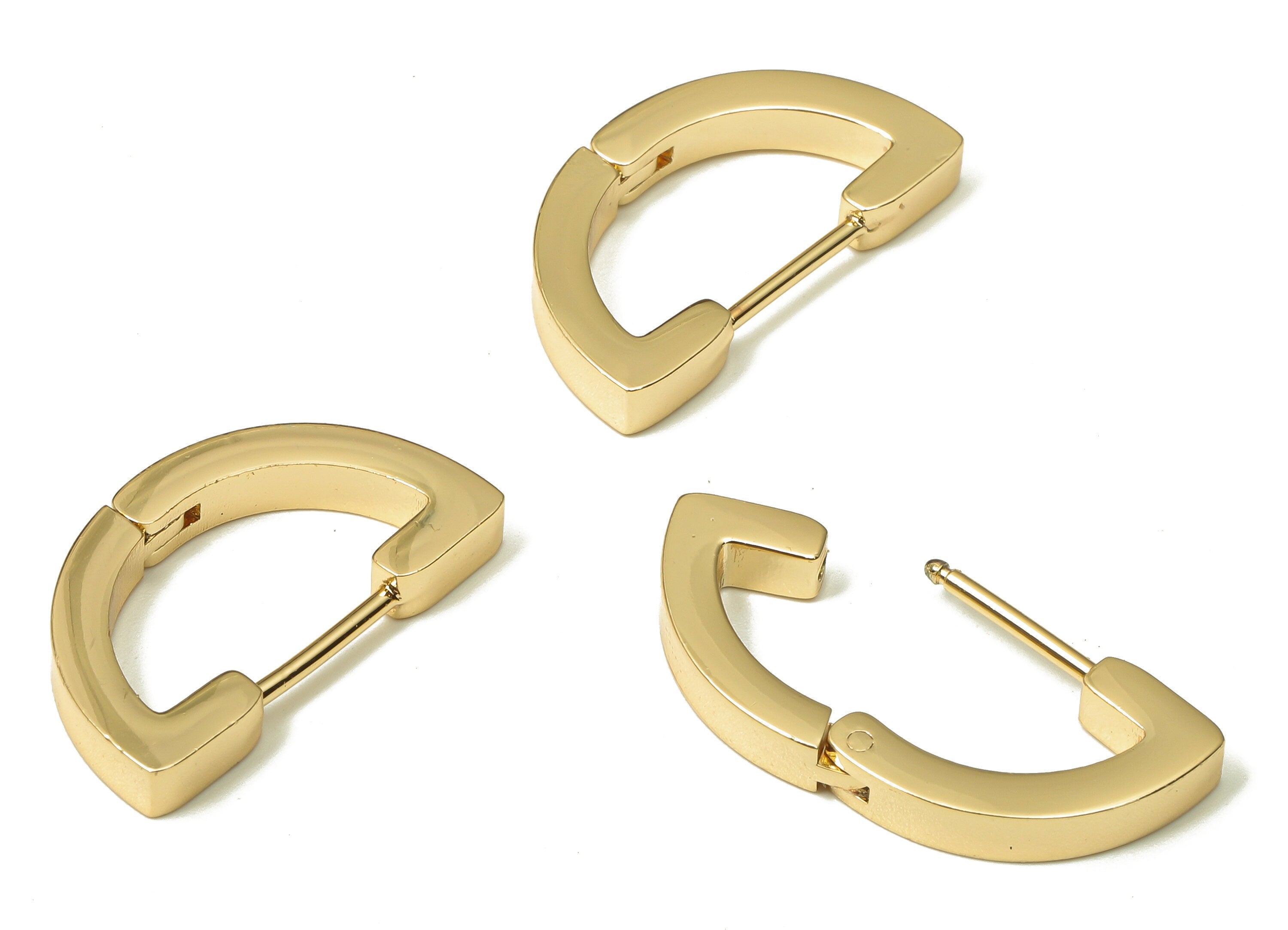 Brass Hoop Huggie Earring - Chunky Gold Semicircle Earring Clasp - Minimalist Earring - 18K Real Gold Plating - 20.54x11.84x2.28mm - RGP5202 - DOMEDBAZAAR