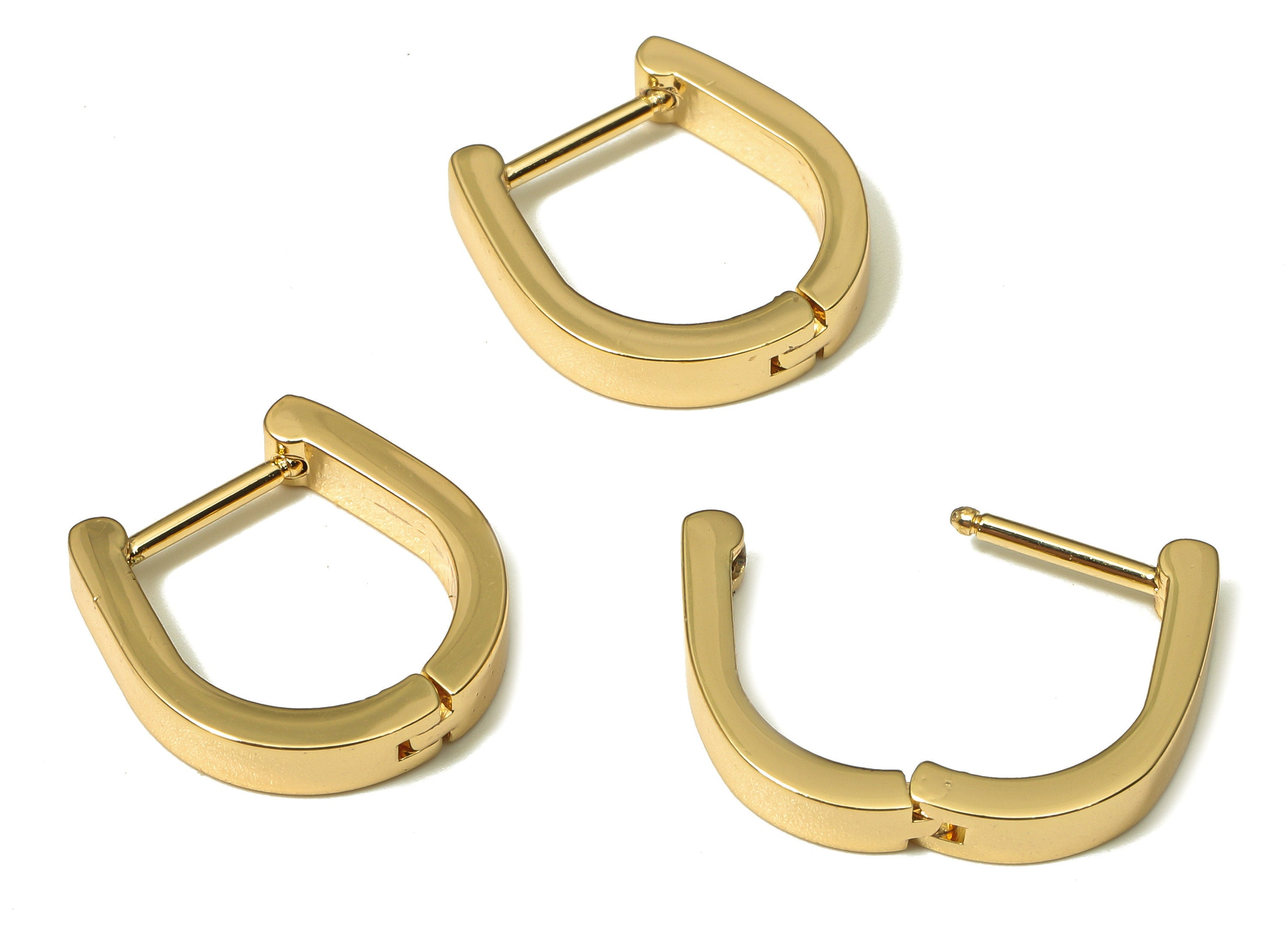 Brass Huggie Rectangle U Hoop Earrings - Chunky Gold Horsehoe Earring Clasp - 18K Real Gold Plating - 15.09x14.16x1.6mm - RGP5206 - DOMEDBAZAAR