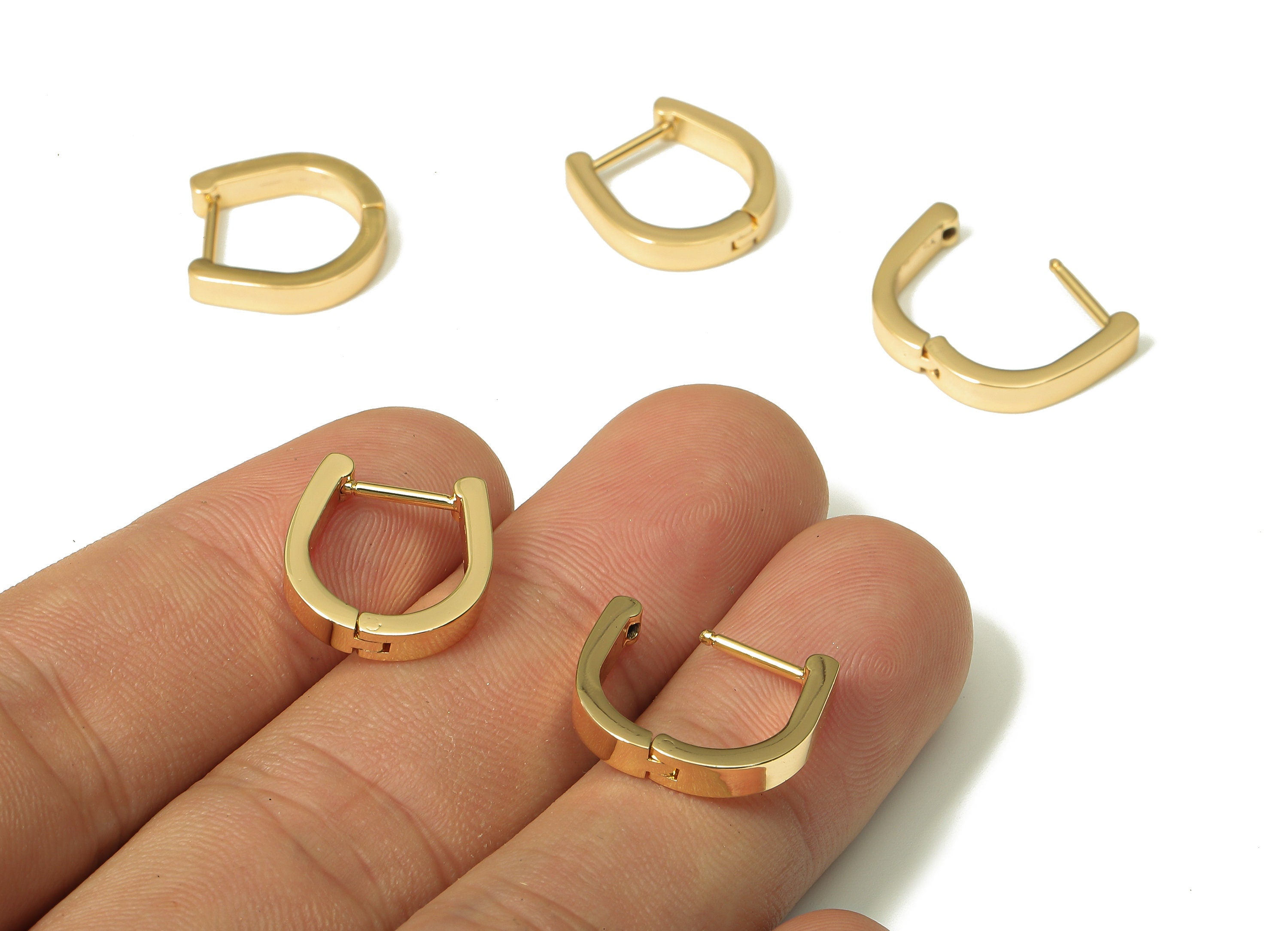 Brass Huggie Rectangle U Hoop Earrings - Chunky Gold Horsehoe Earring Clasp - 18K Real Gold Plating - 15.09x14.16x1.6mm - RGP5206 - DOMEDBAZAAR