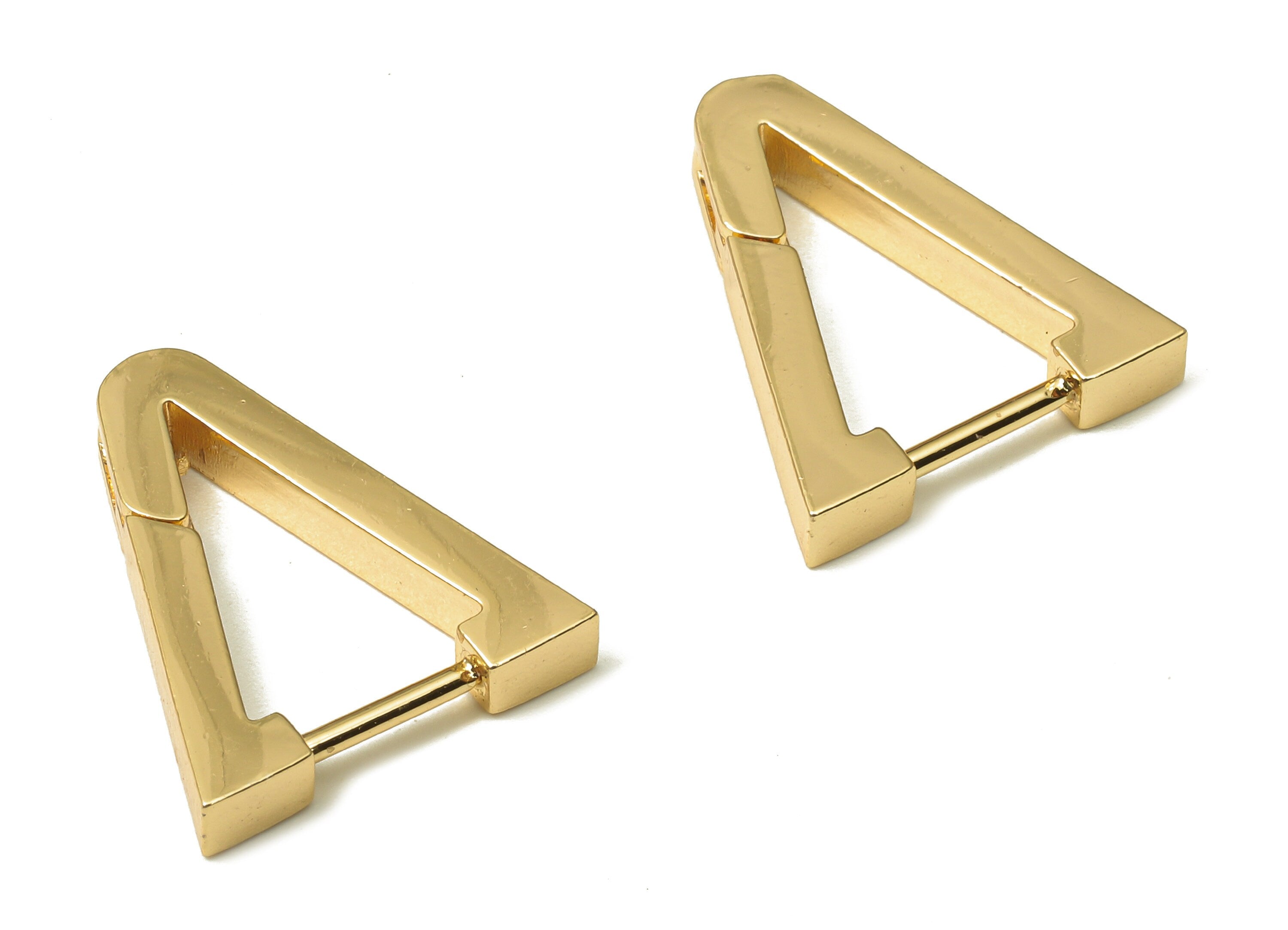 Brass Huggie Hoop Earrings - Chunky Gold Triangle Earring Clasp - Minimalist Earring - 18K Real Gold Plating - 17.64x15.15x2.84mm - RGP5208 - DOMEDBAZAAR