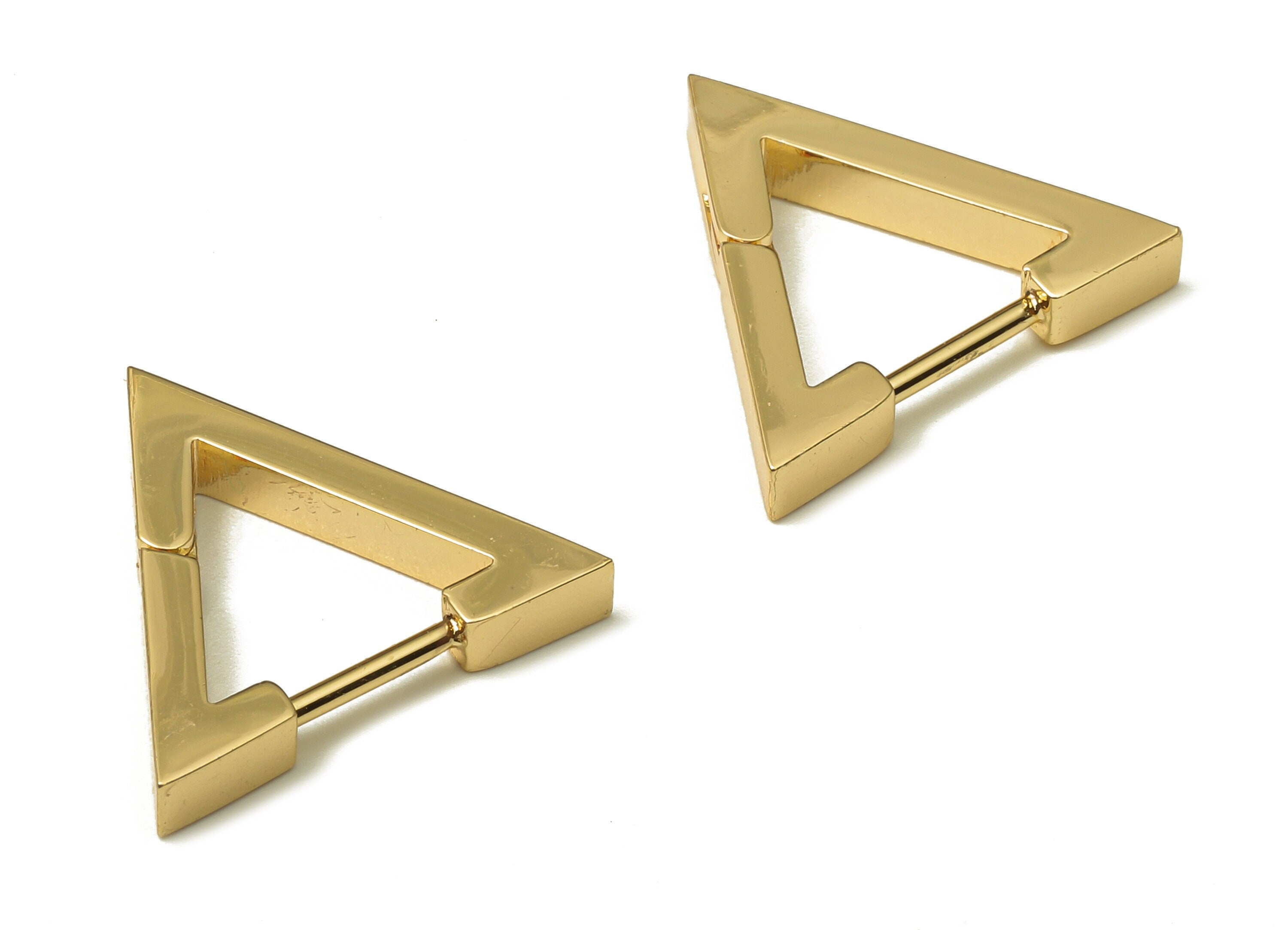 Brass Huggie Hoop Earrings - Chunky Gold Triangle Earring Clasp - Minimalist Earring - 18K Real Gold Plating - 18.46x16.04x2.73mm - RGP5211 - DOMEDBAZAAR