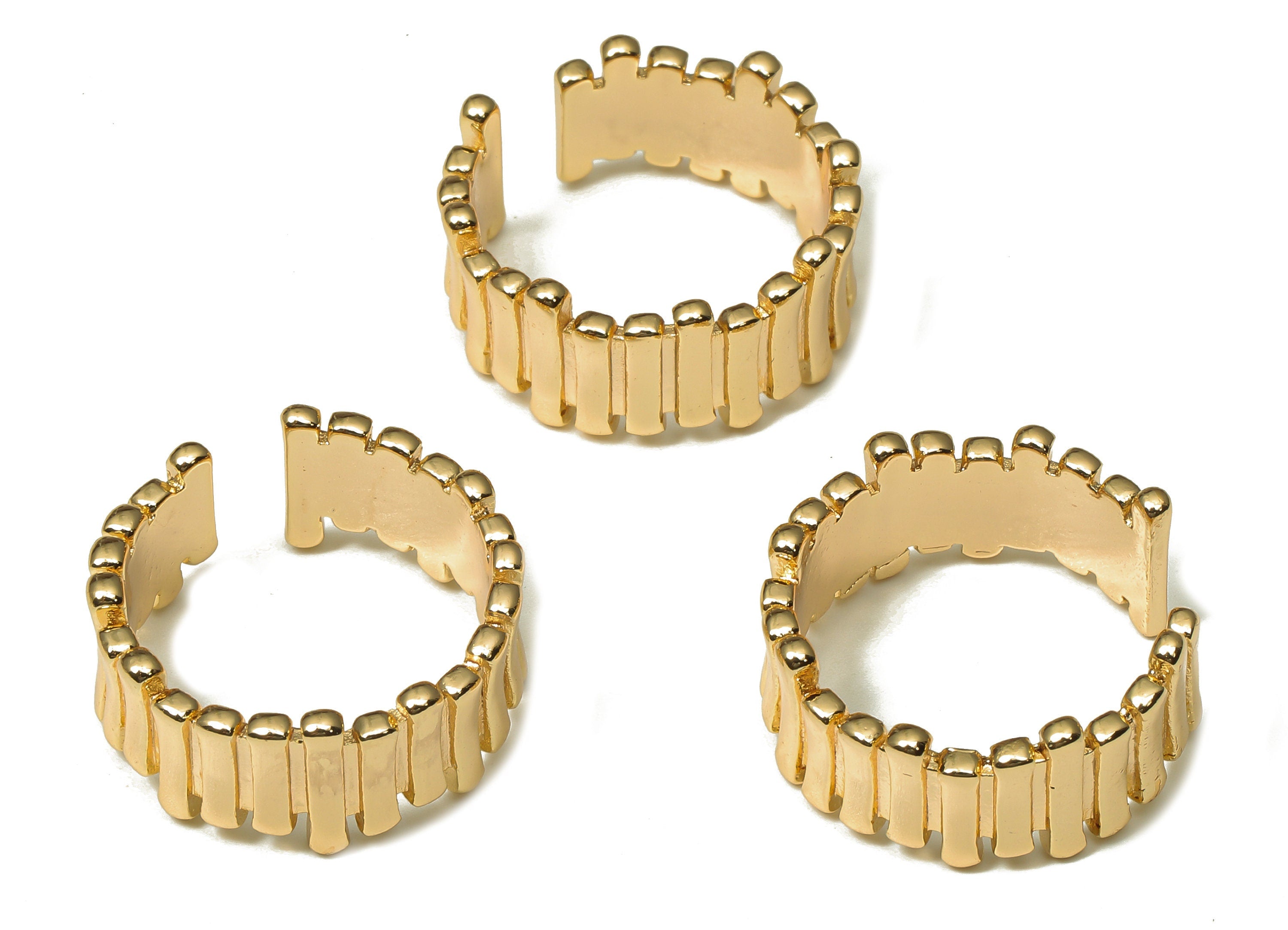 Brass Open Fence Ring - Simple Geometric Fence Thick Hoop Ring - Irregular Stripe Ring - 18K Real Gold Plating - 20.6x20.23x1.69mm - RGP5212 - DOMEDBAZAAR