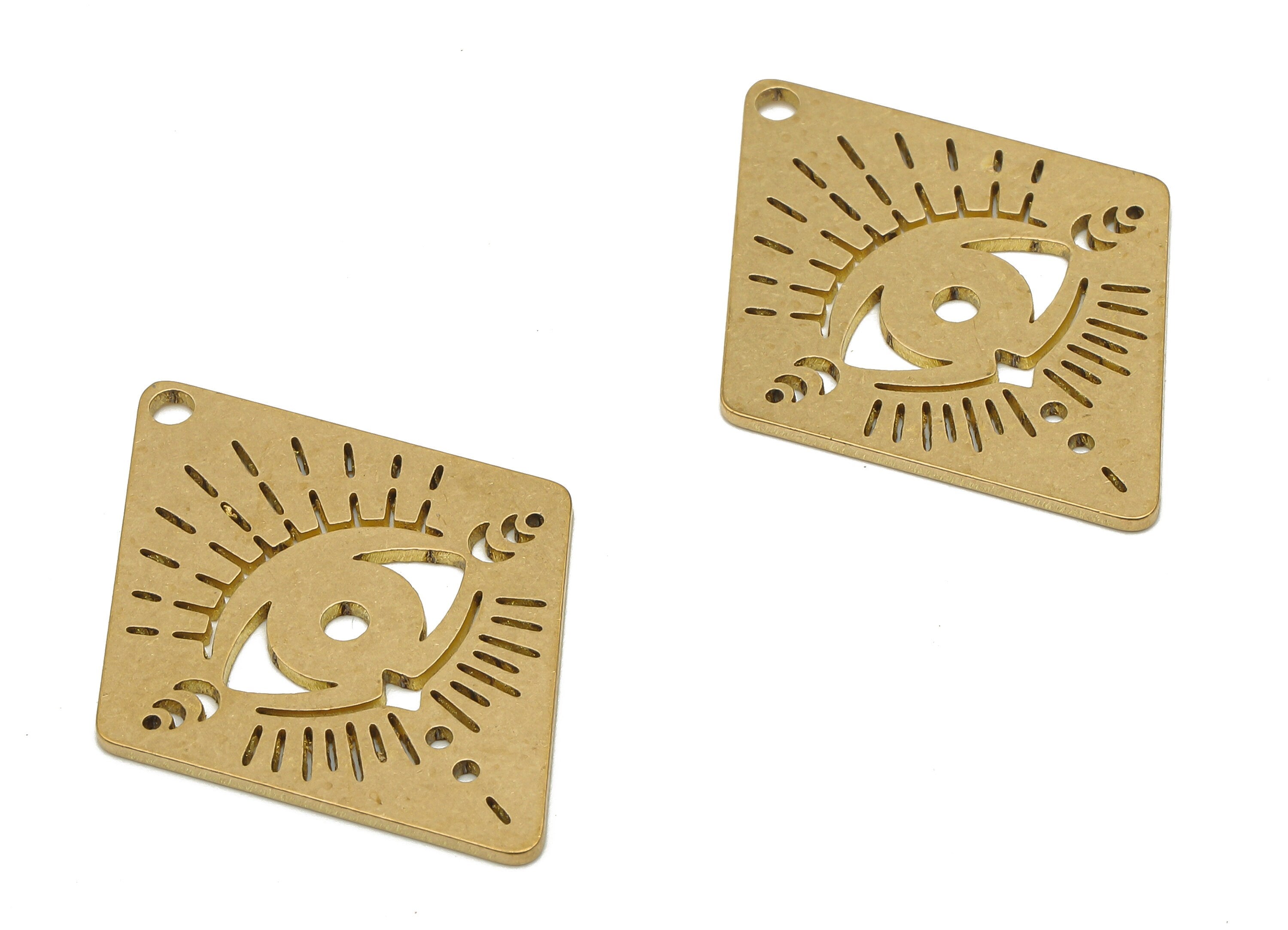 Brass Rhombus Earrings Charm - Raw Brass Eye Cutout Earring Charm - Crescent Eyelash Laser Cut Pendant - 33.85x25.32x0.82mm - PPA4206 - DOMEDBAZAAR