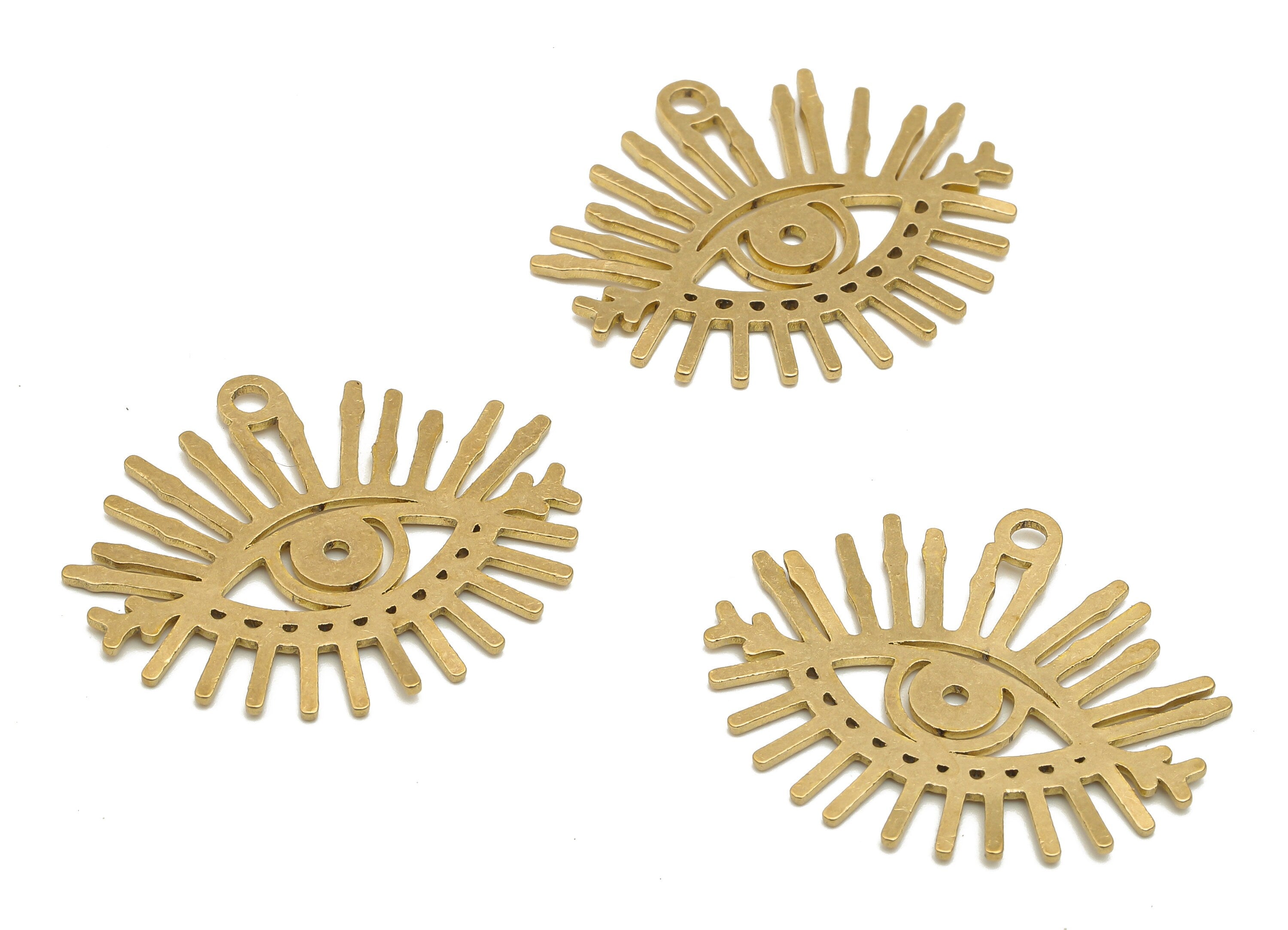 Brass Eye Charm - Raw Brass Eyelash Cutout Earring Charm - Laser Cut Pendant - DIY Making Charm - 29.75x25.65x0.75mm - PPA4211 - DOMEDBAZAAR