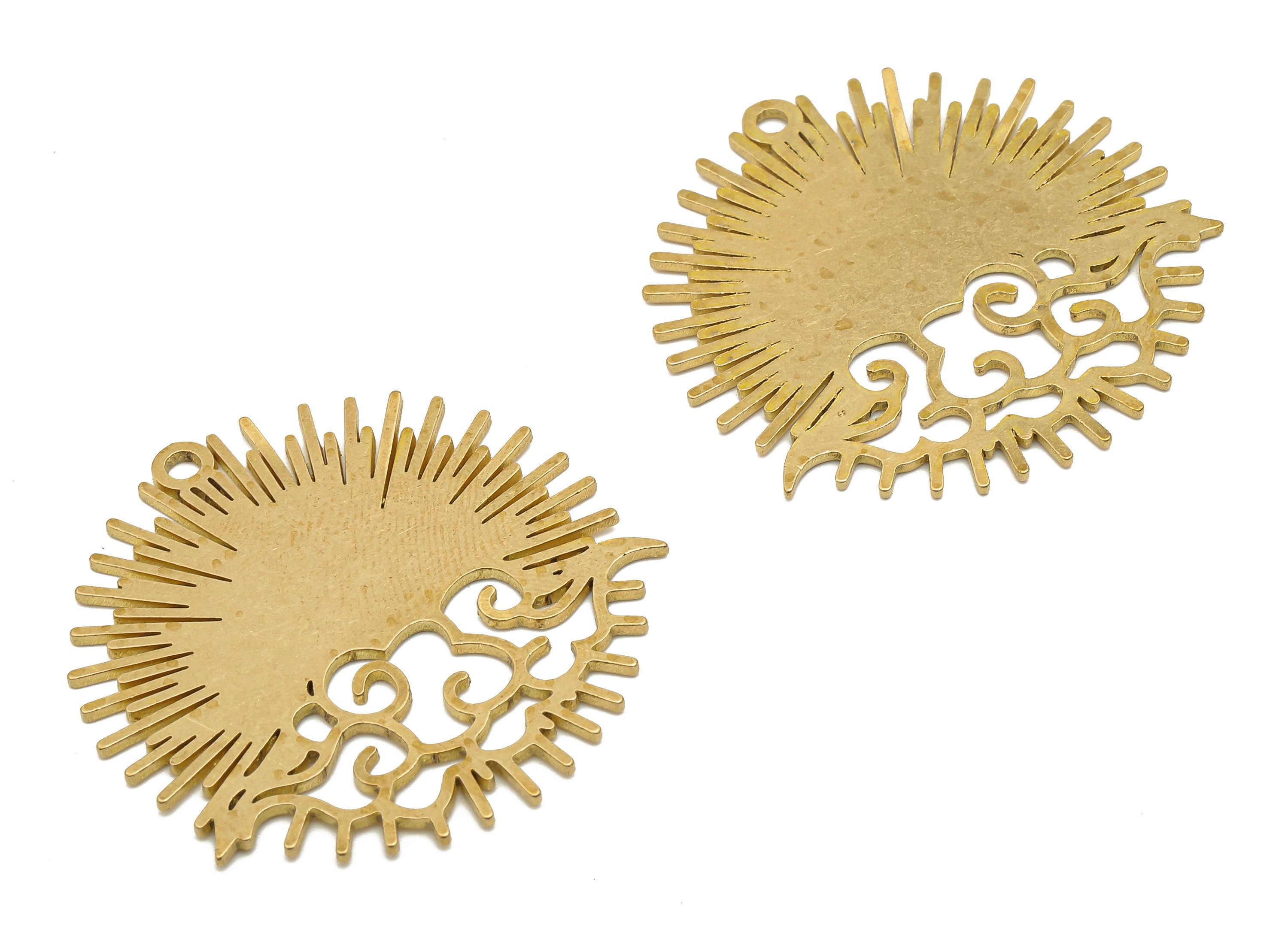 Brass Sun with Cloud Charm - Raw Brass Round Sun After Storm Cutout Charm - Laser Cut Celestial Sunshine Charm - 35.88x35.07x0.9mm - PPA4231 - DOMEDBAZAAR