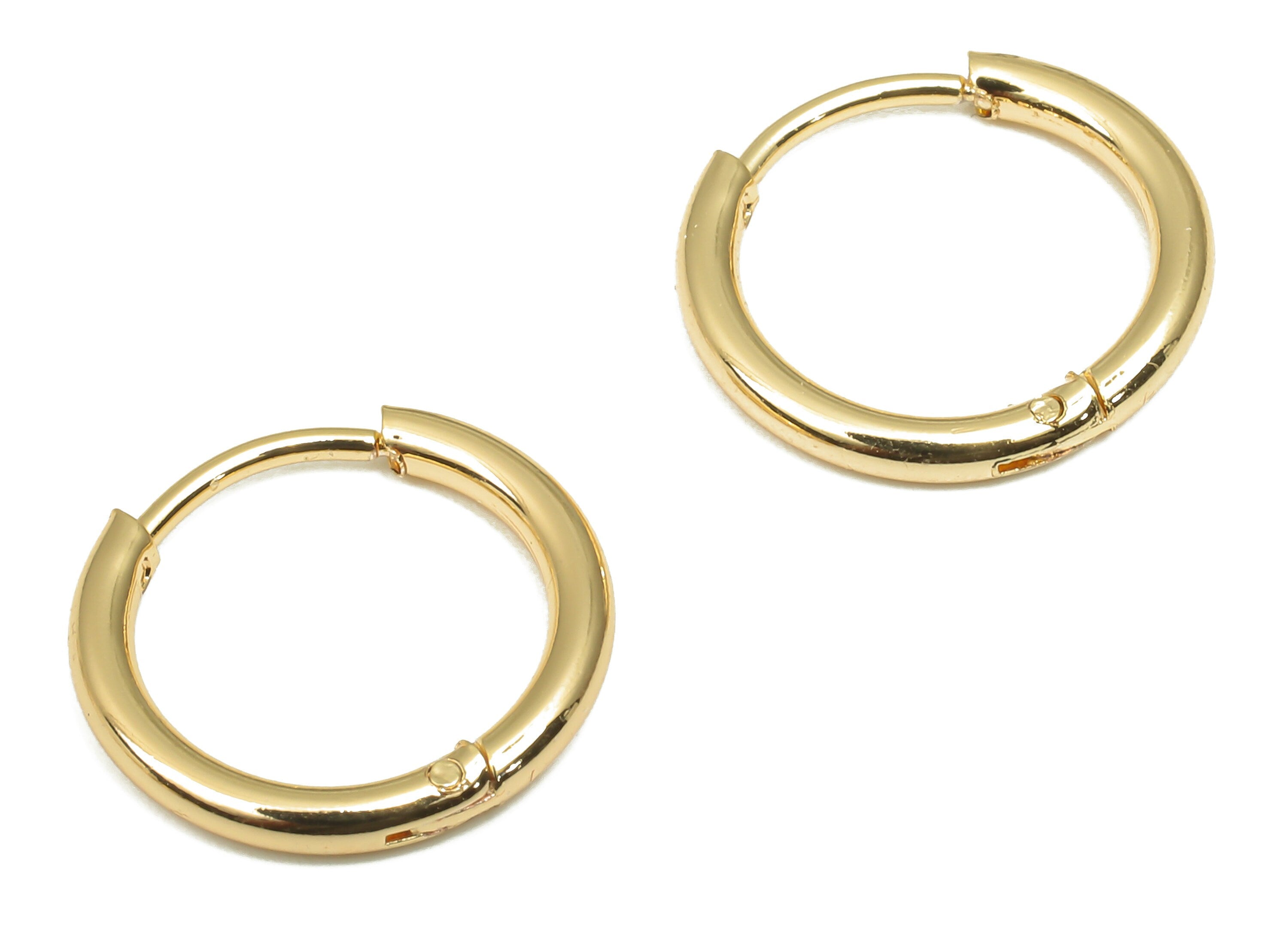 Brass Round Hoop Earring Clasp - Brass Circle Hoop Earring - 18K Real Gold Plating - Jewelry Making Supplies - 13.60x13.60x1.65mm - RGP4675 - DOMEDBAZAAR