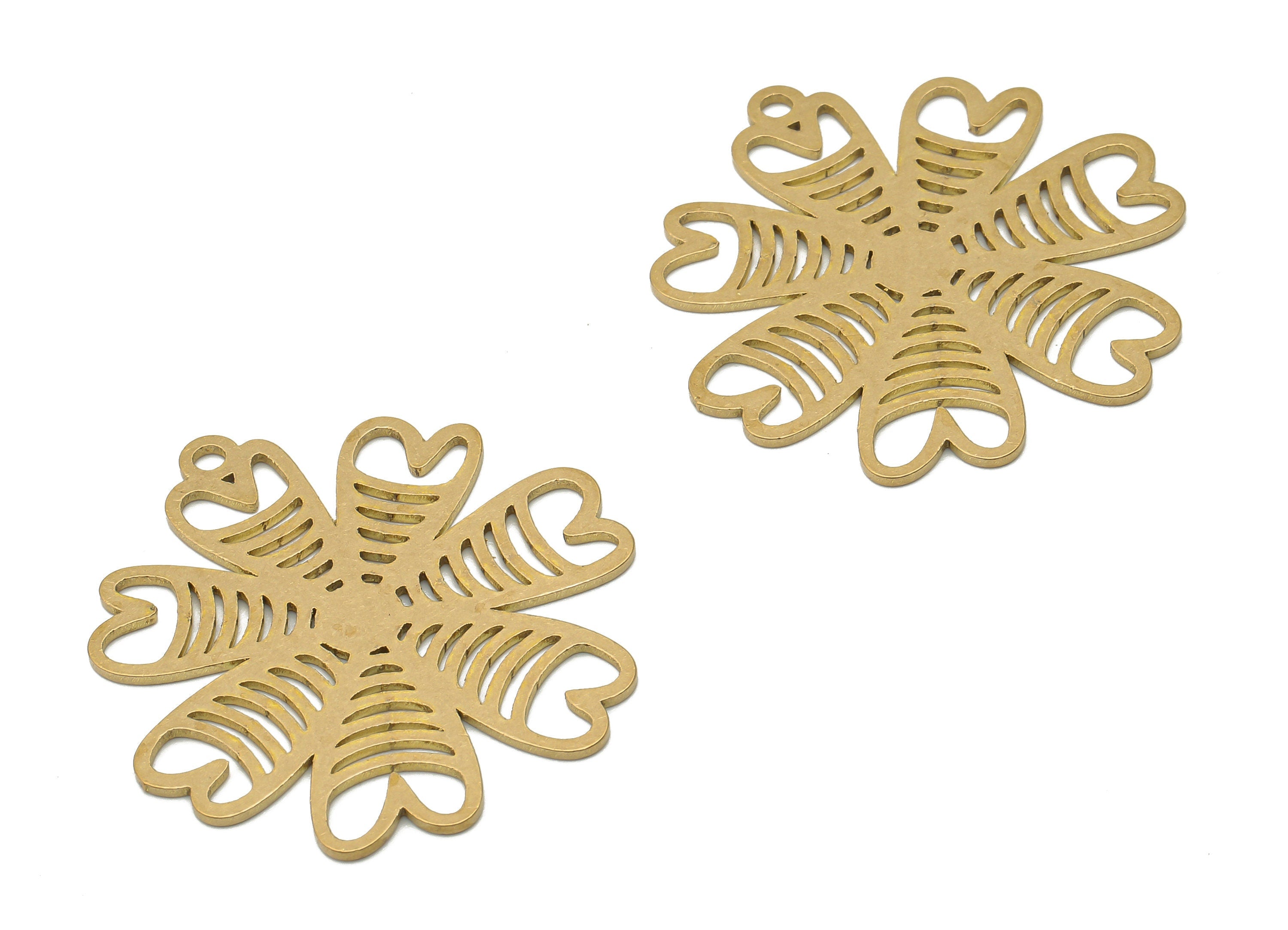Brass Flower Earring Charm - Raw Brass Filigree Flower Cutout Charms - Laser Cut Jewelry Supplies - 34.56x33.03x0.84mm- PPA4238 - DOMEDBAZAAR