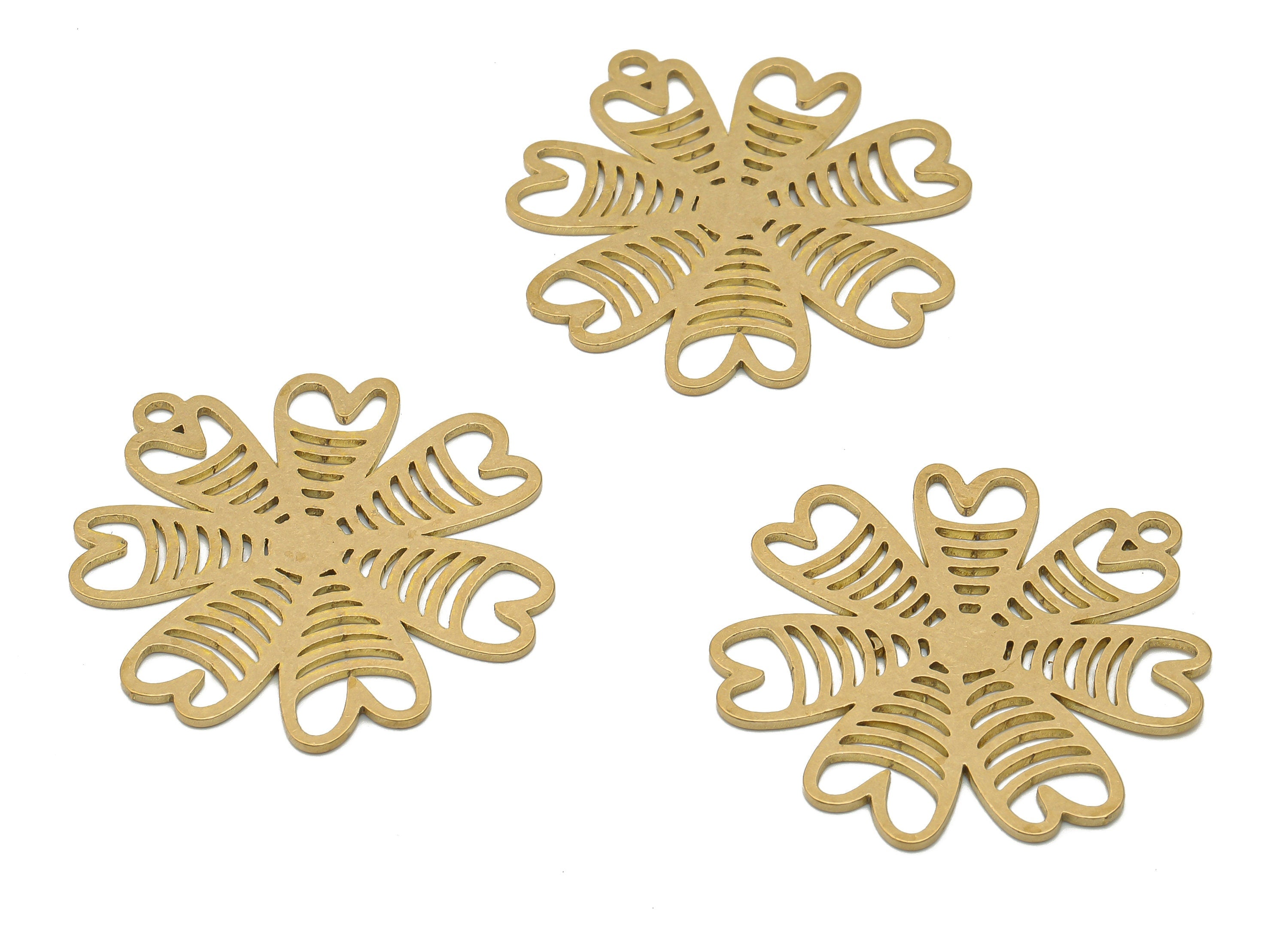 Brass Flower Earring Charm - Raw Brass Filigree Flower Cutout Charms - Laser Cut Jewelry Supplies - 34.56x33.03x0.84mm- PPA4238 - DOMEDBAZAAR