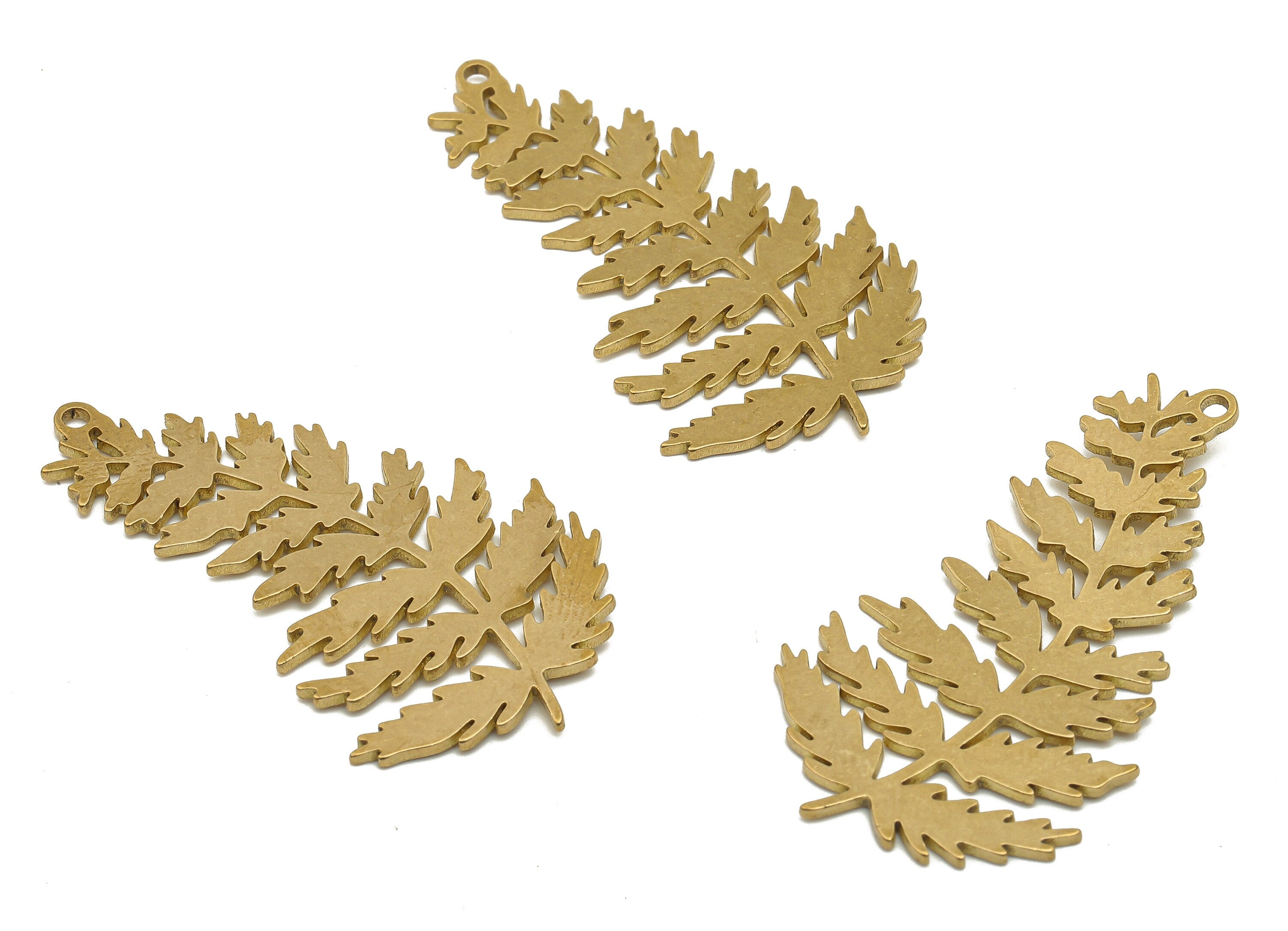 Brass Fern Leaf Charm - Raw Brass Fern Cutout Pendant - Brass Leaf Branch Earring Charm - Jewelry Making Supplies - 41.6x21.5x0.9mm -PPA4243 - DOMEDBAZAAR