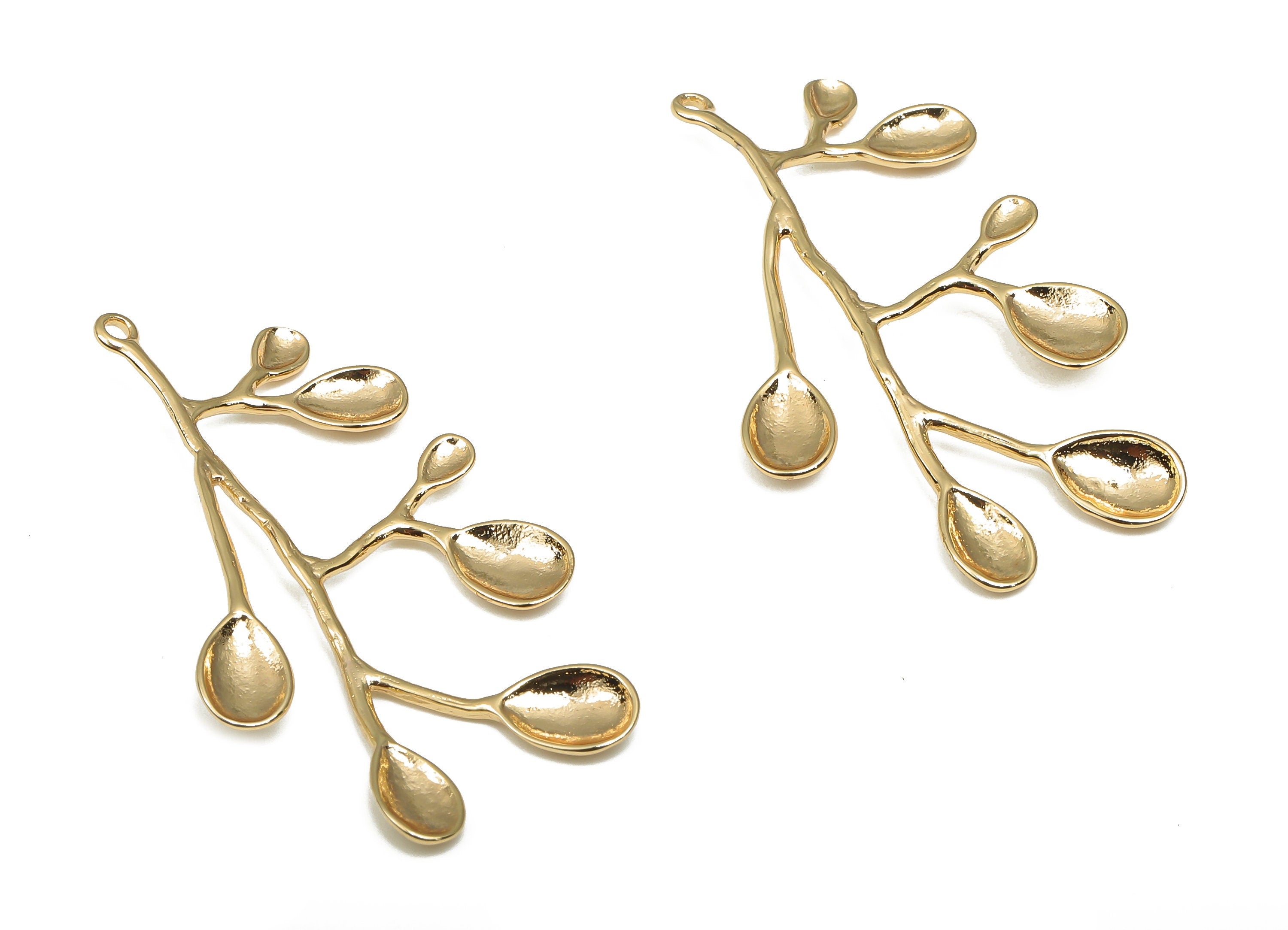 Brass Branch Charm - Brass Leaf Pendant - 18K Real Gold Plated Brass Earring - Earring Charm - Earring Finding - 35.1x25.02x0.96mm - RGP4677 - DOMEDBAZAAR