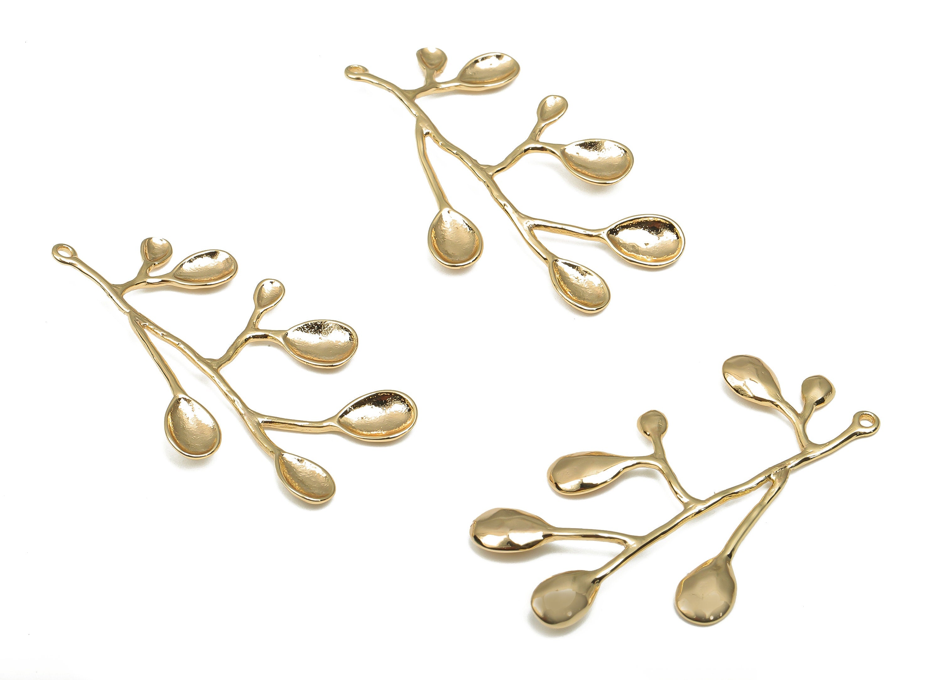 Brass Branch Charm - Brass Leaf Pendant - 18K Real Gold Plated Brass Earring - Earring Charm - Earring Finding - 35.1x25.02x0.96mm - RGP4677 - DOMEDBAZAAR
