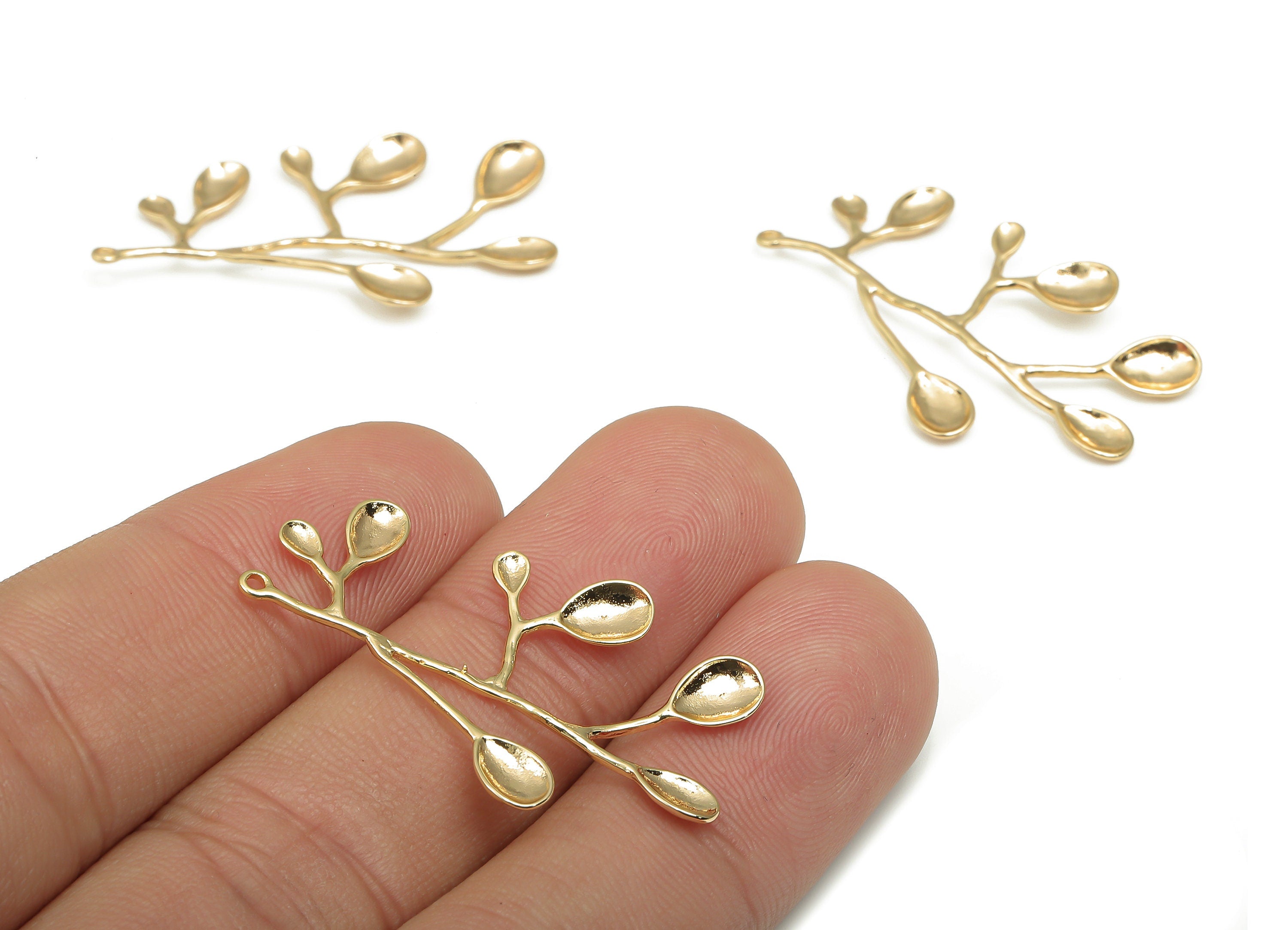 Brass Branch Charm - Brass Leaf Pendant - 18K Real Gold Plated Brass Earring - Earring Charm - Earring Finding - 35.1x25.02x0.96mm - RGP4677 - DOMEDBAZAAR