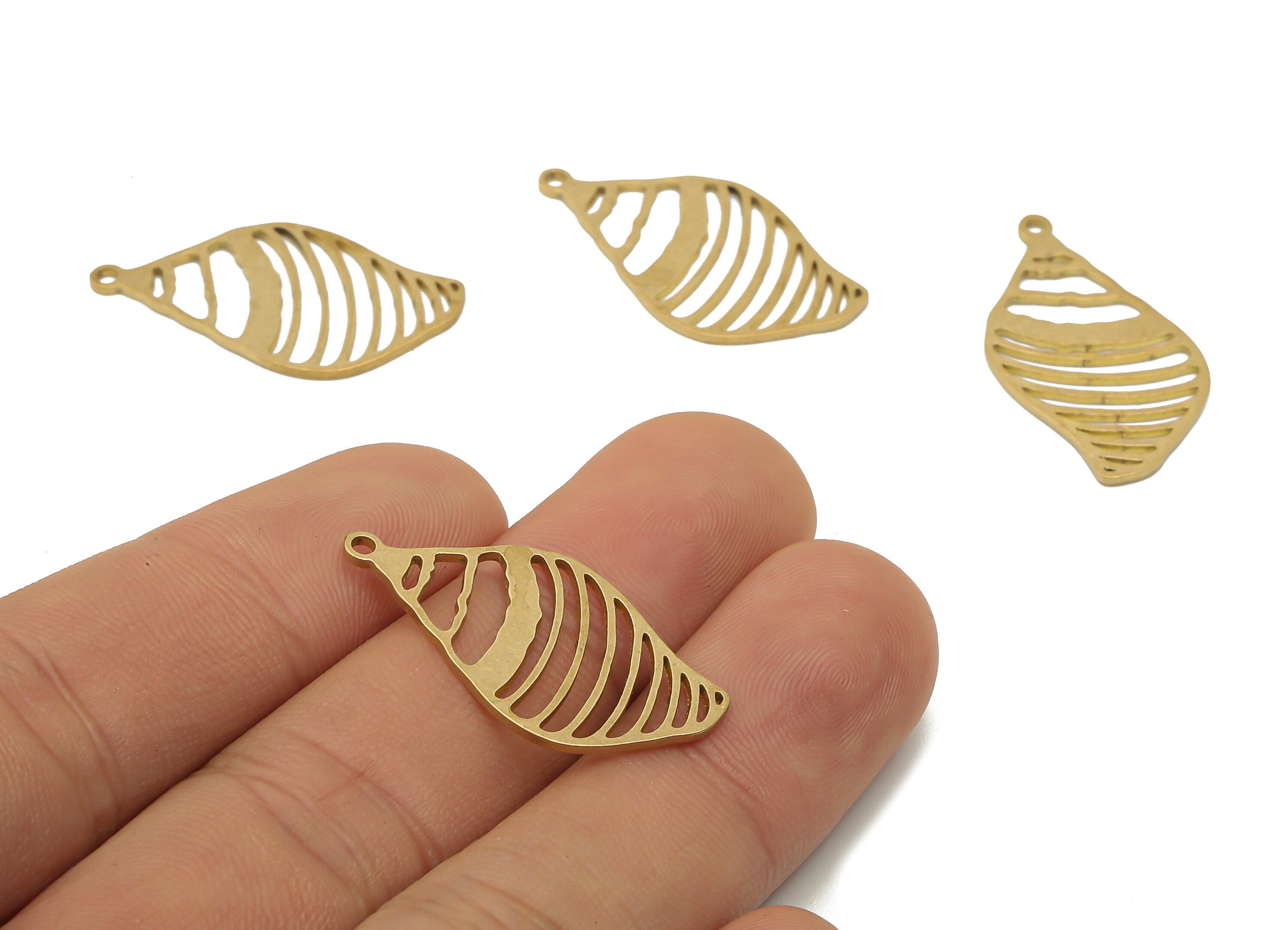 Brass Shell Earrings Charm - Raw Brass Sea Shell Leaf Cutout Pendant - Earring Findings - Jewelry Supplies - 29.92x16.97x0.8mm - PPA4281 - DOMEDBAZAAR