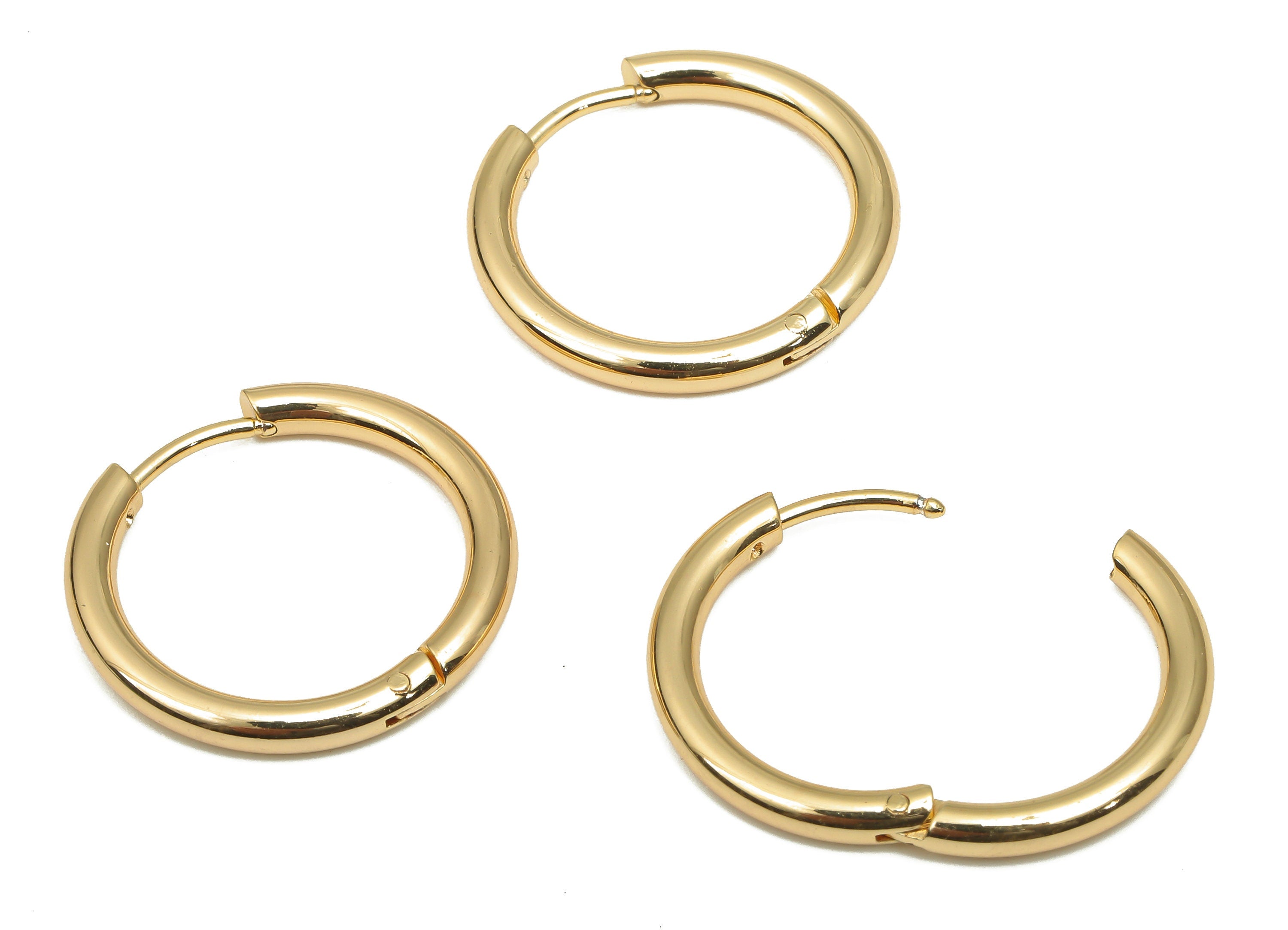 Brass Round Hoop Earring Clasp - Brass Circle Hoop Earring - 18K Real Gold Plating - Jewelry Making Supplies -19.98x19.98x2.46mm - RGP4678 - DOMEDBAZAAR