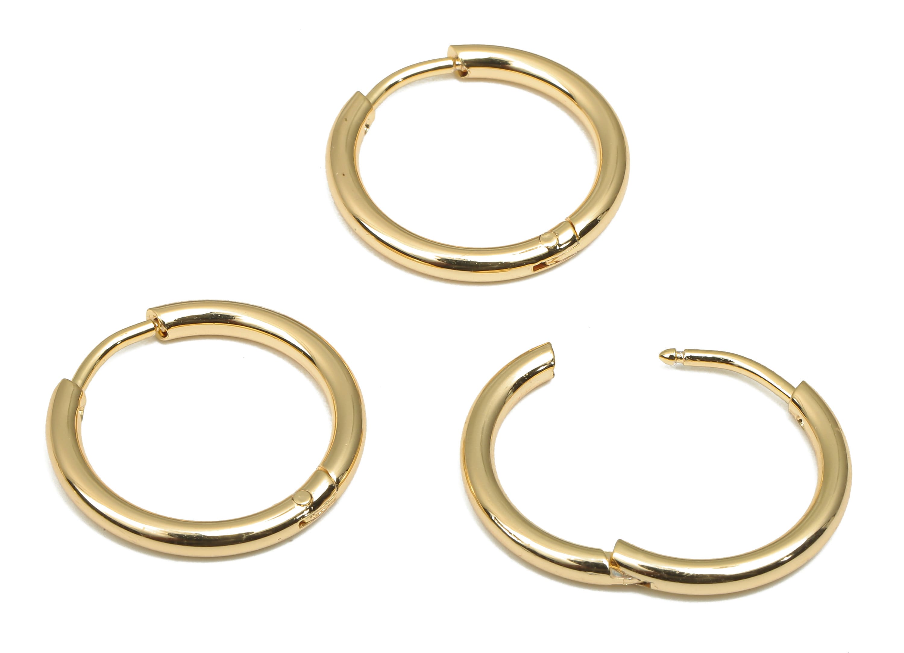 Brass Round Hoop Earring Clasp - Brass Circle Earrings - 18K Real Gold Plating Hoop - Jewelry Making Supplies - 18.24x18.24x2.11mm - RGP4679 - DOMEDBAZAAR