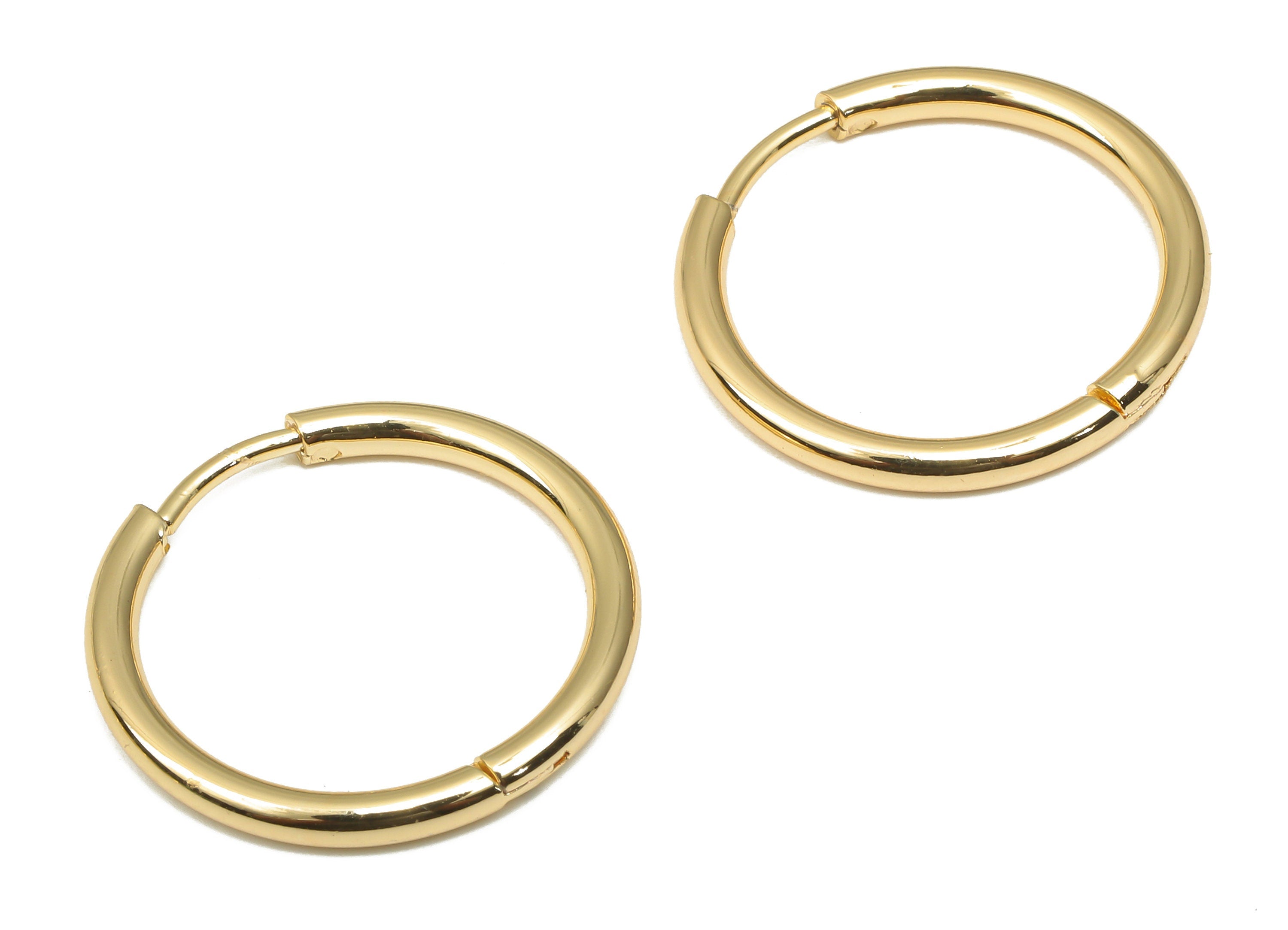 Brass Round Hoop Earring Clasp - Brass Circle Earrings - 18k Real Gold Plating Hoop - Jewelry Making Supplies - 20.18x20.18x2.06mm - RGP4680 - DOMEDBAZAAR