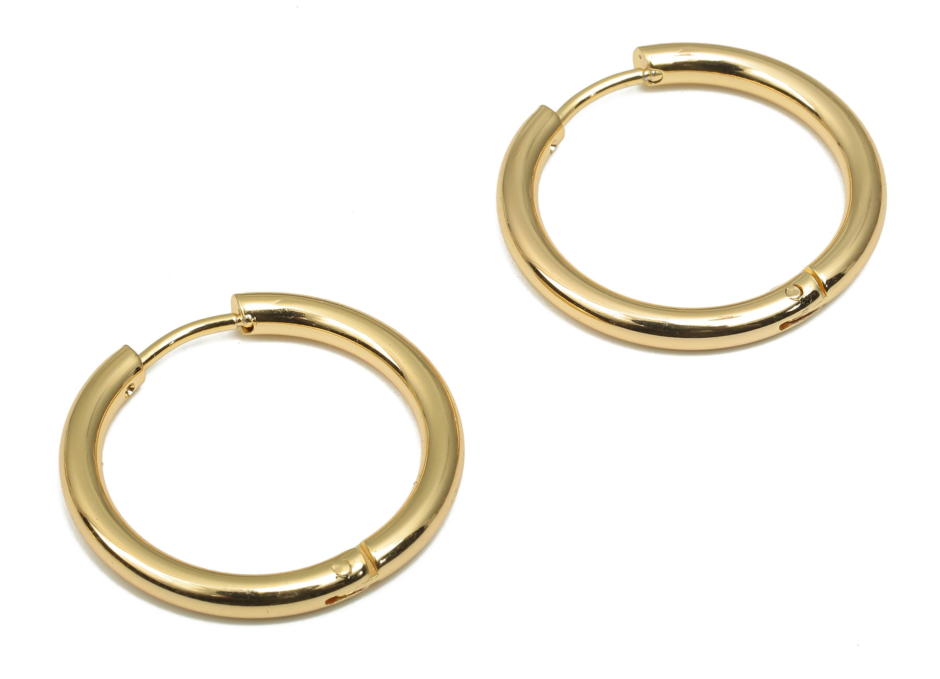 Brass Round Hoop Earring Clasp - Brass Circle Earring - 18K Real Gold Plating Hoop - Jewelry Making Supplies - 22.89x22.89x2.57mm - RGP4681 - DOMEDBAZAAR