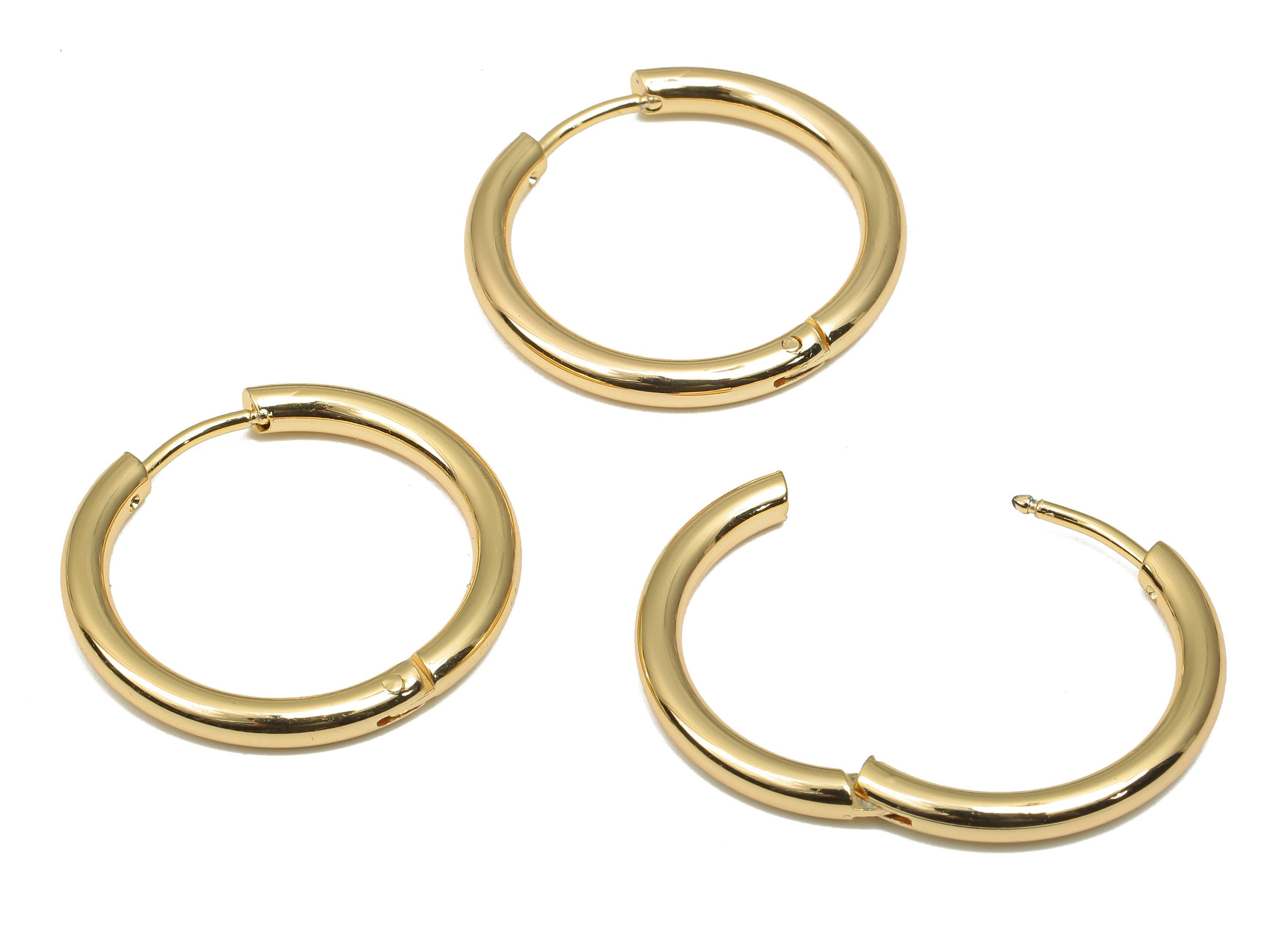 Brass Round Hoop Earring Clasp - Brass Circle Earring - 18K Real Gold Plating Hoop - Jewelry Making Supplies - 22.89x22.89x2.57mm - RGP4681 - DOMEDBAZAAR