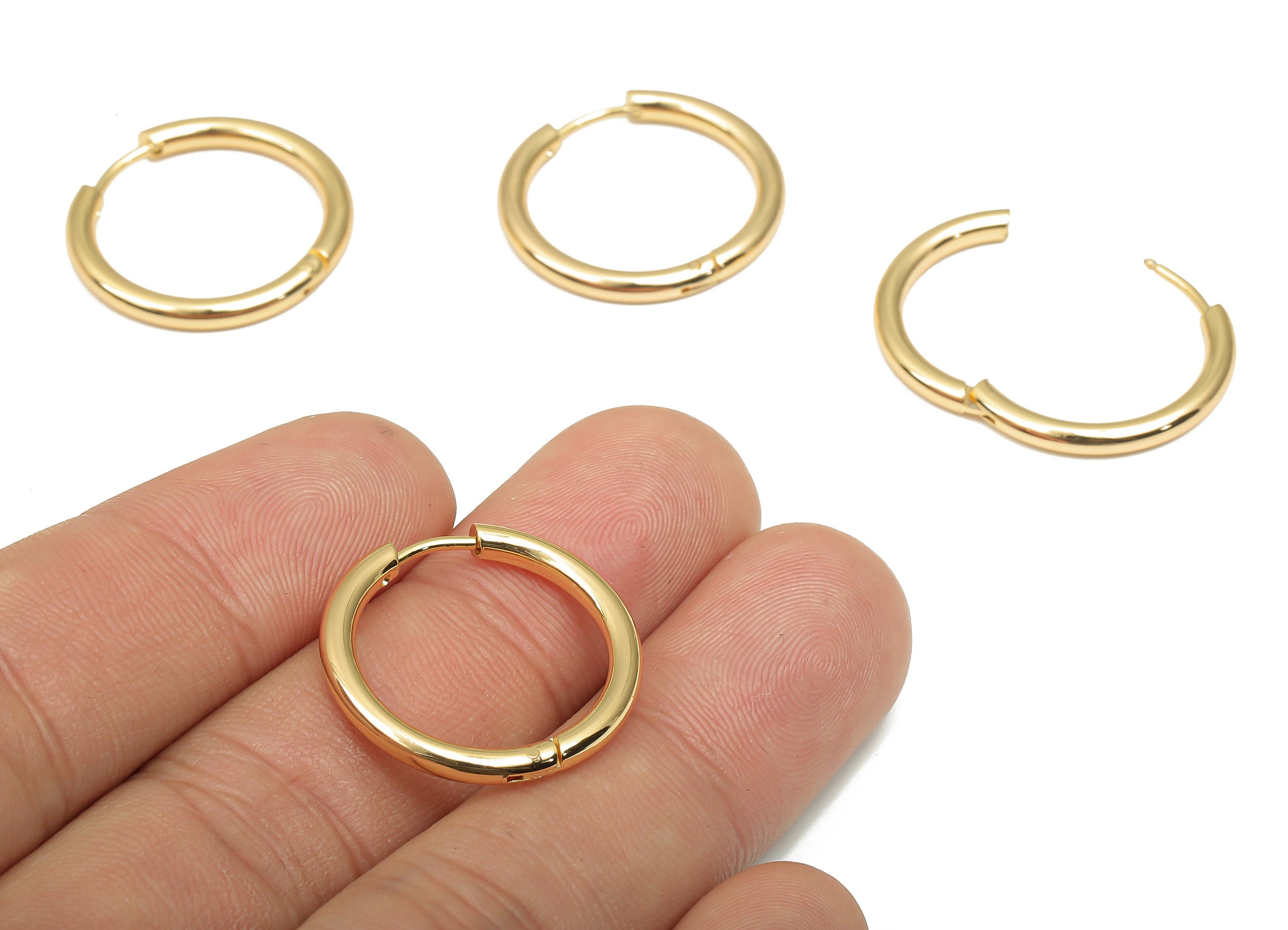 Brass Round Hoop Earring Clasp - Brass Circle Earring - 18K Real Gold Plating Hoop - Jewelry Making Supplies - 22.89x22.89x2.57mm - RGP4681 - DOMEDBAZAAR