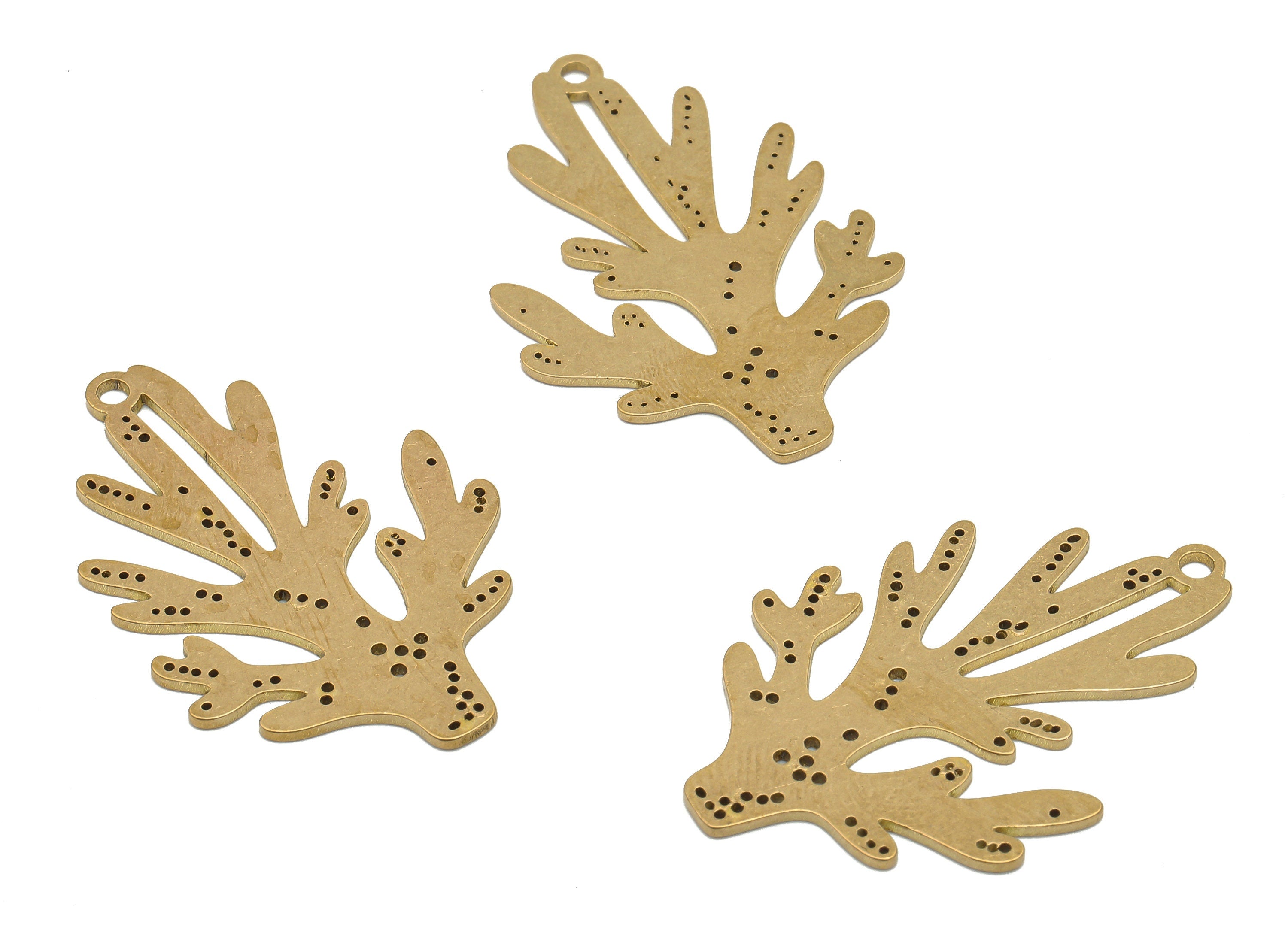 Brass Branch Earring Charm - Raw Brass Coral Cutout Pendant - Earring Findings - Jewelry Making Supplies - 35.89x24.38x0.85mm - PPA4348 - DOMEDBAZAAR