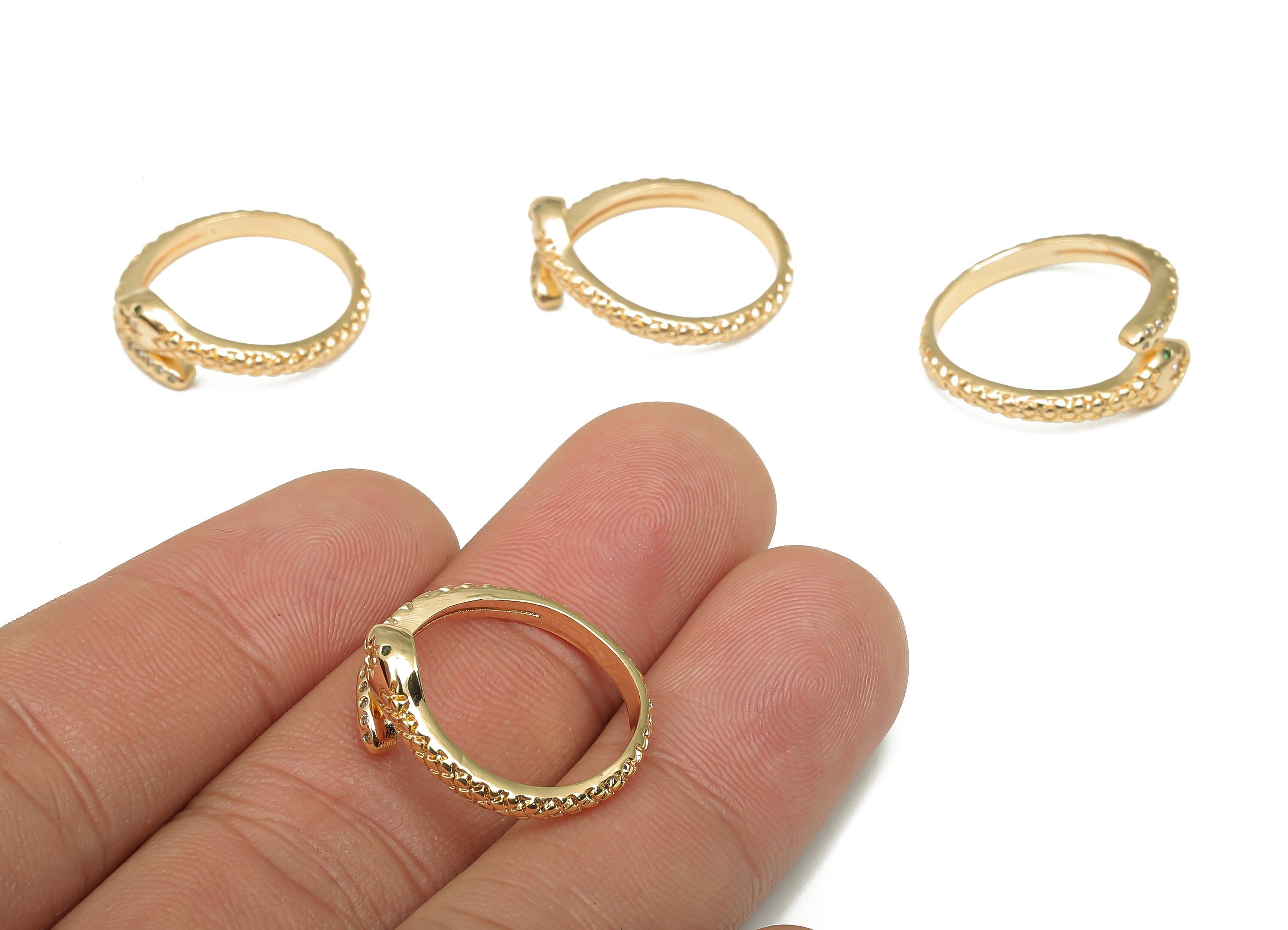 Brass Snake Charm - Gold Snake Ring With Zircon - 18K Real Gold Plated Brass - CZ Snake Ring - Adjustable Ring - 20.4x20.4x1.7mm - RGP4683 - DOMEDBAZAAR