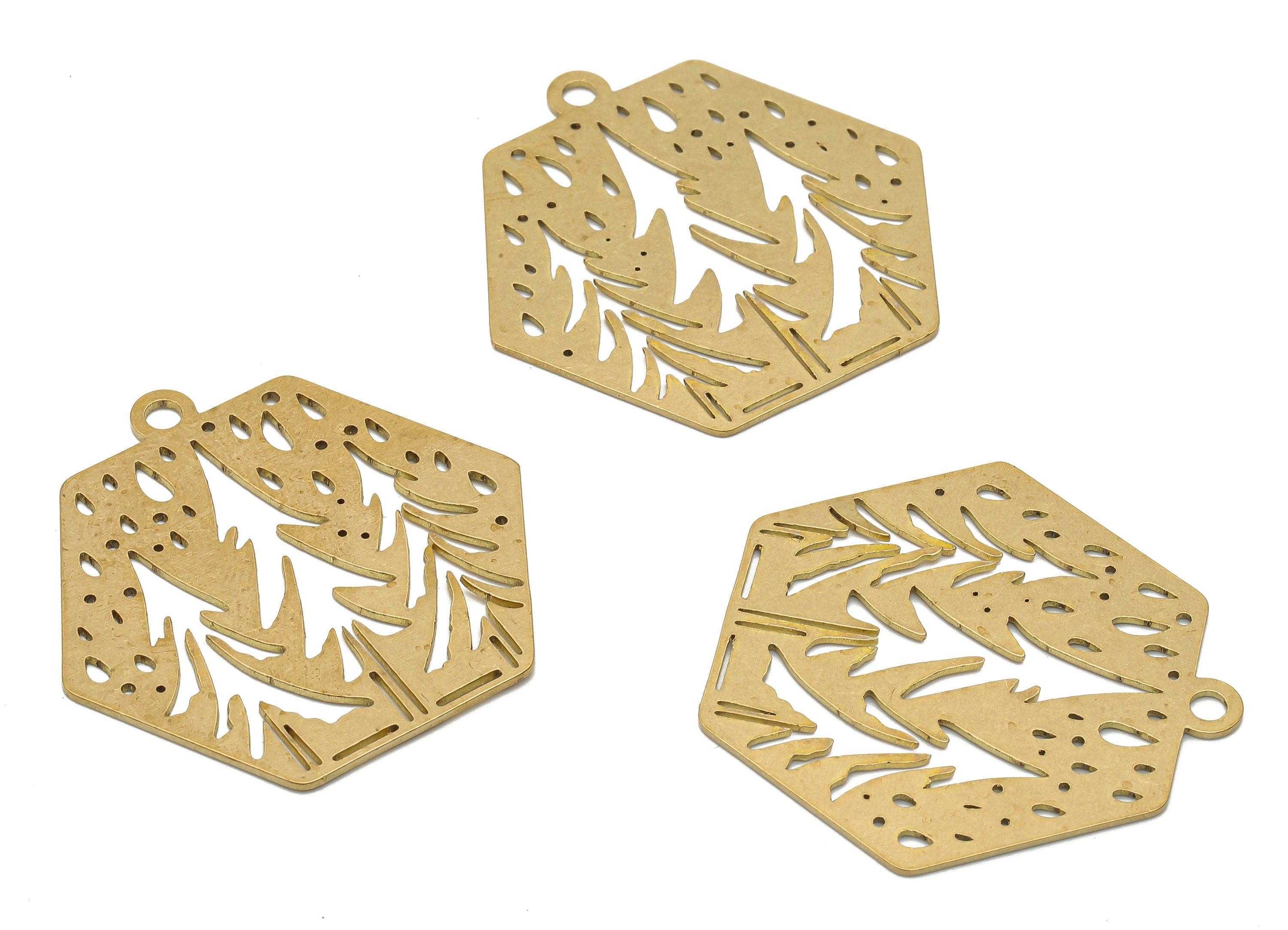 Brass Hexagon Forest Charms - Raw Brass Hexagon Winter Tree Cutout Earrings Charms - Laser Cut Charms - 34.84x34.06x0.64mm - PPA4452 - DOMEDBAZAAR