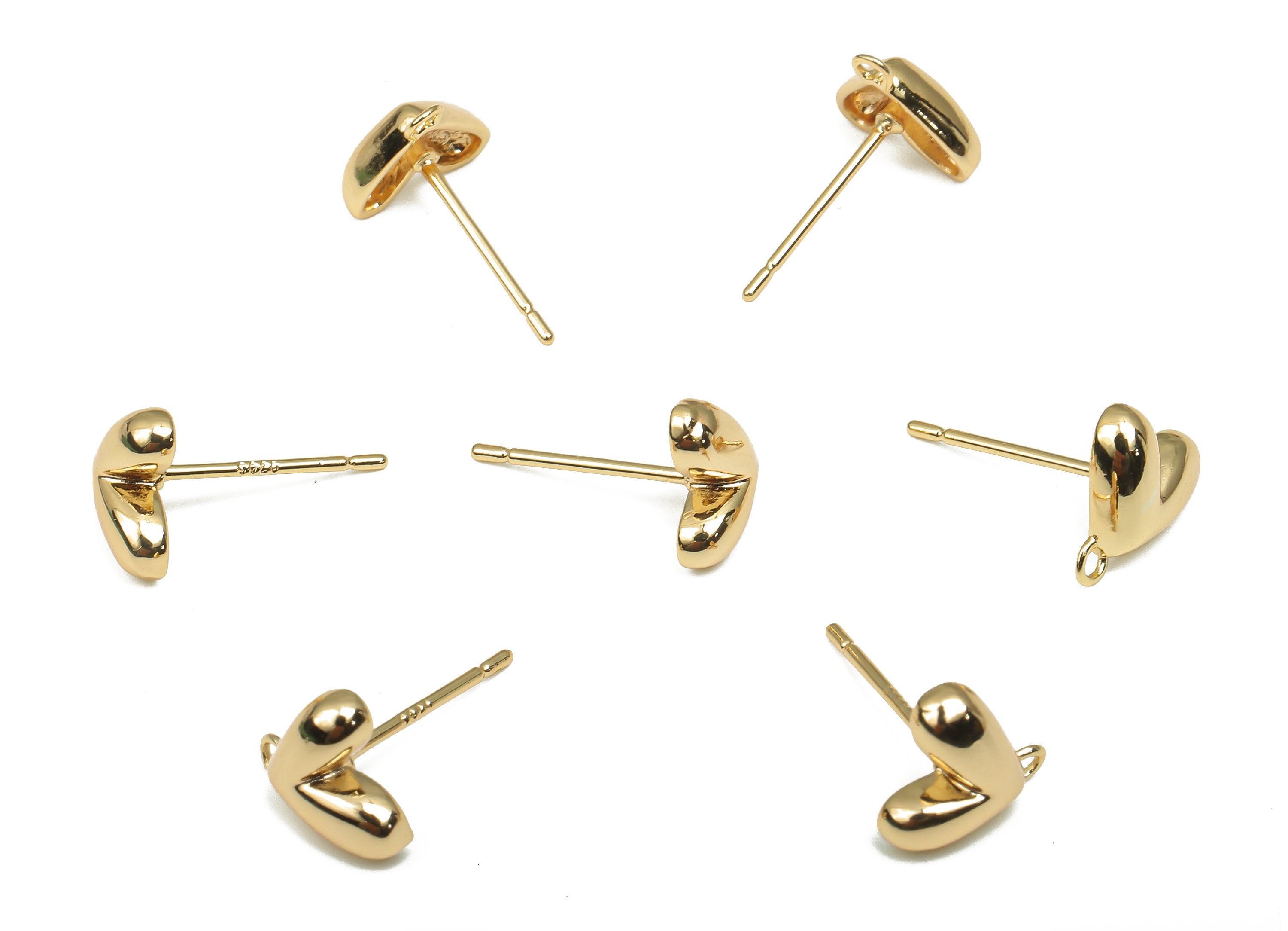 Brass Mini Heart Stud Earrings With Loop - 18K Real Gold Plated Heart Posts - Dainty Earrings - Earring Post - 8.47x8.33x2.84mm - RGP4686 - DOMEDBAZAAR