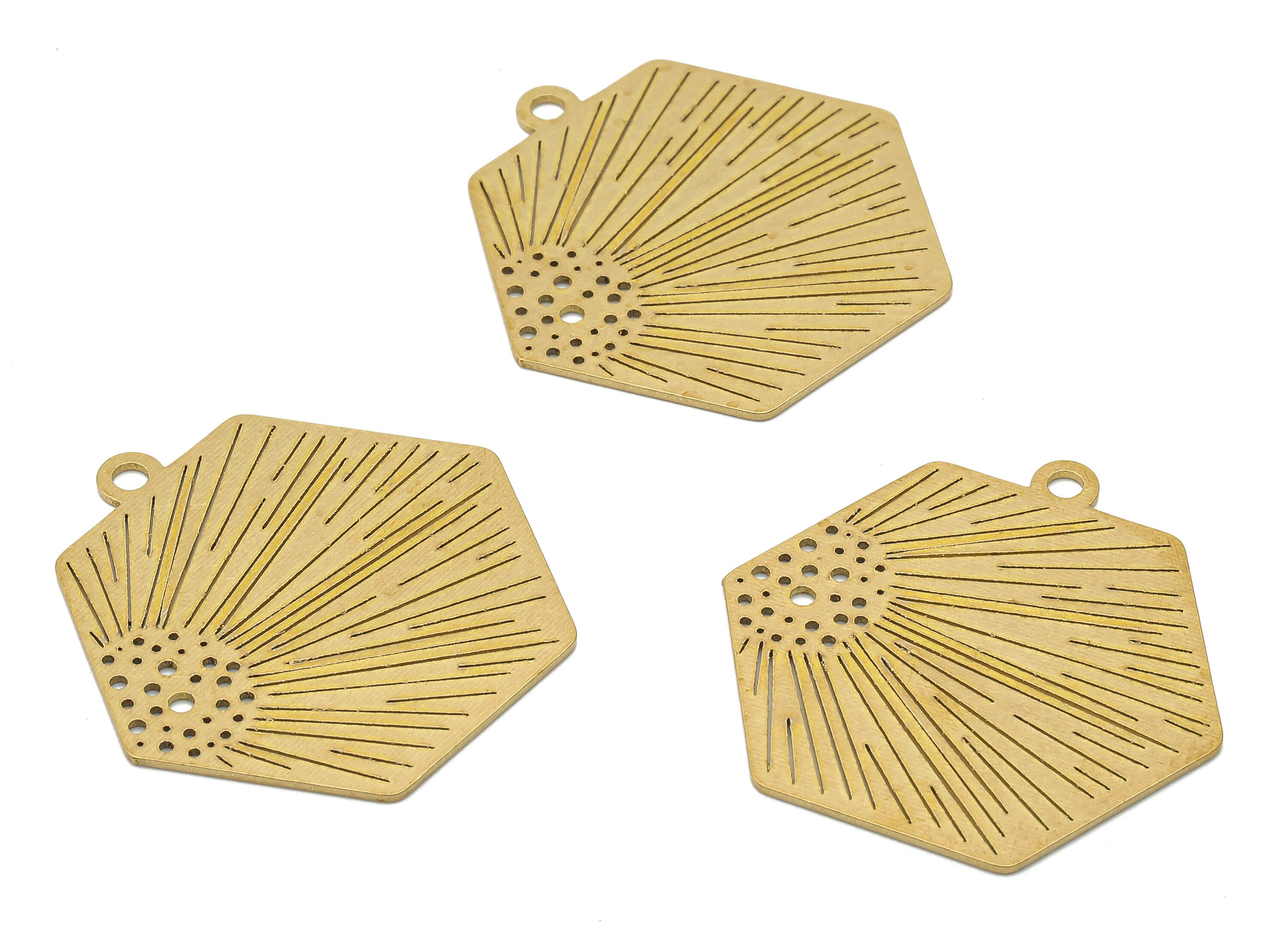 Brass Hexagon Space Planet Charms - Raw Brass Hexagon Meteor Flower Cutout Earrings Charm - Laser Cut Charms - 29.86x29.16x0.66mm - PPA4456 - DOMEDBAZAAR