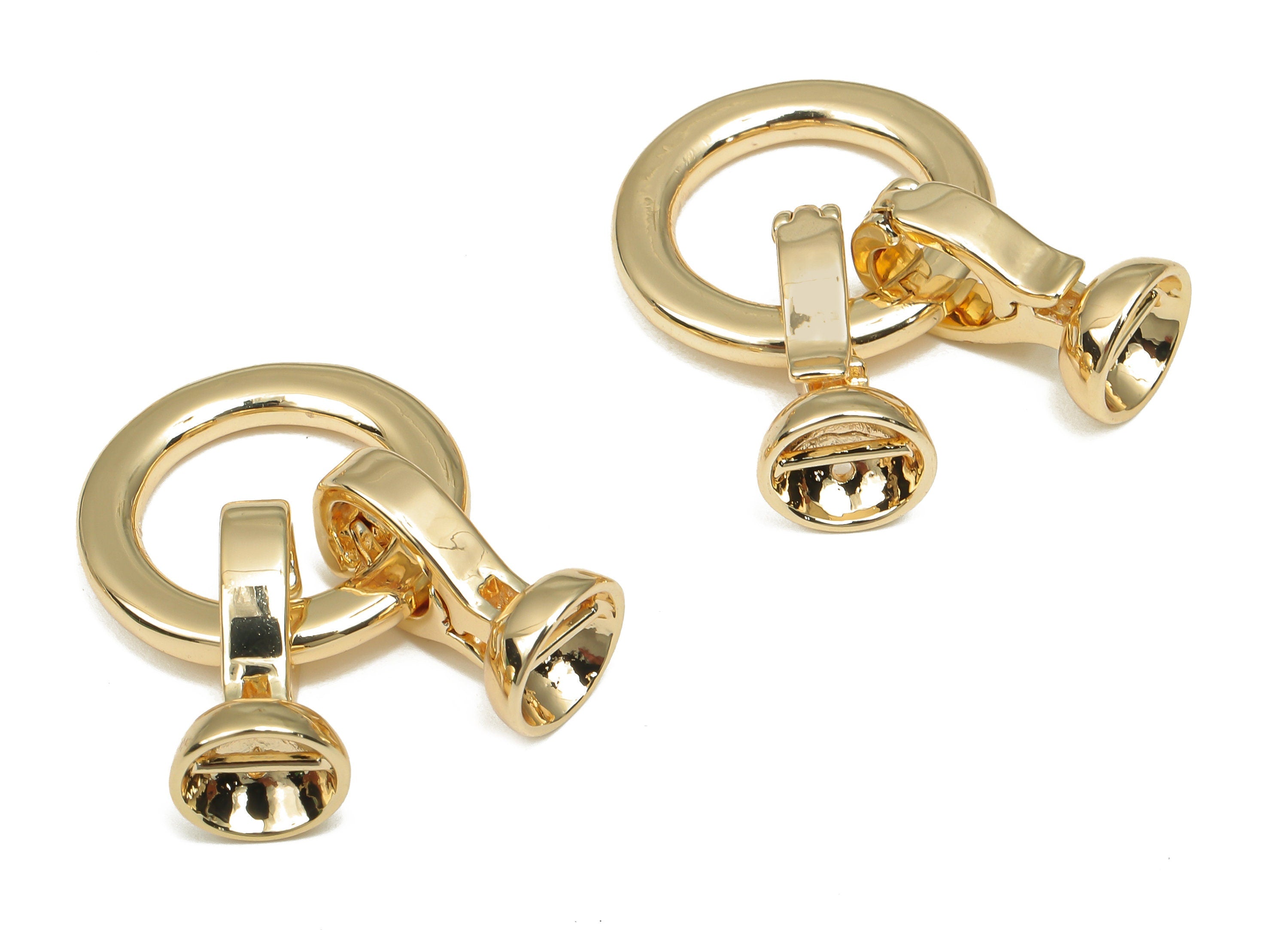 Brass Circle Toggle Clasp - Brass Round Clasp - 18K Real Gold Plated Brass Clasp - Bracelet Toggle Clasp - 26.38x16.95x2.14mm - RGP4687 - DOMEDBAZAAR