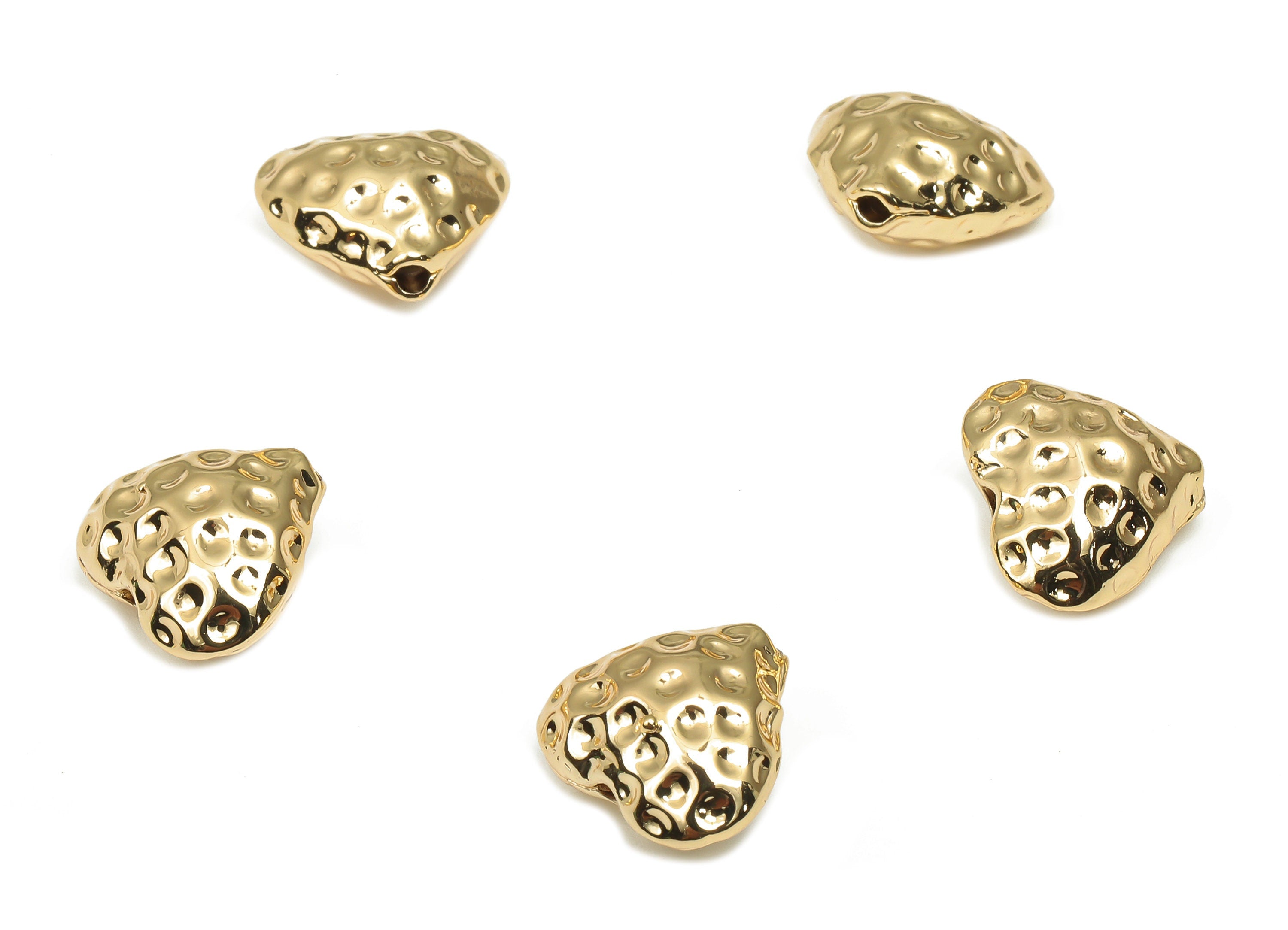 Brass Heart Beads - Shiny Heart Strawberry Beads - Tube Bracelet Bead - For Necklace - 18K Real Gold Plating - 11.47x10.55x6.58mm - RGP4688 - DOMEDBAZAAR