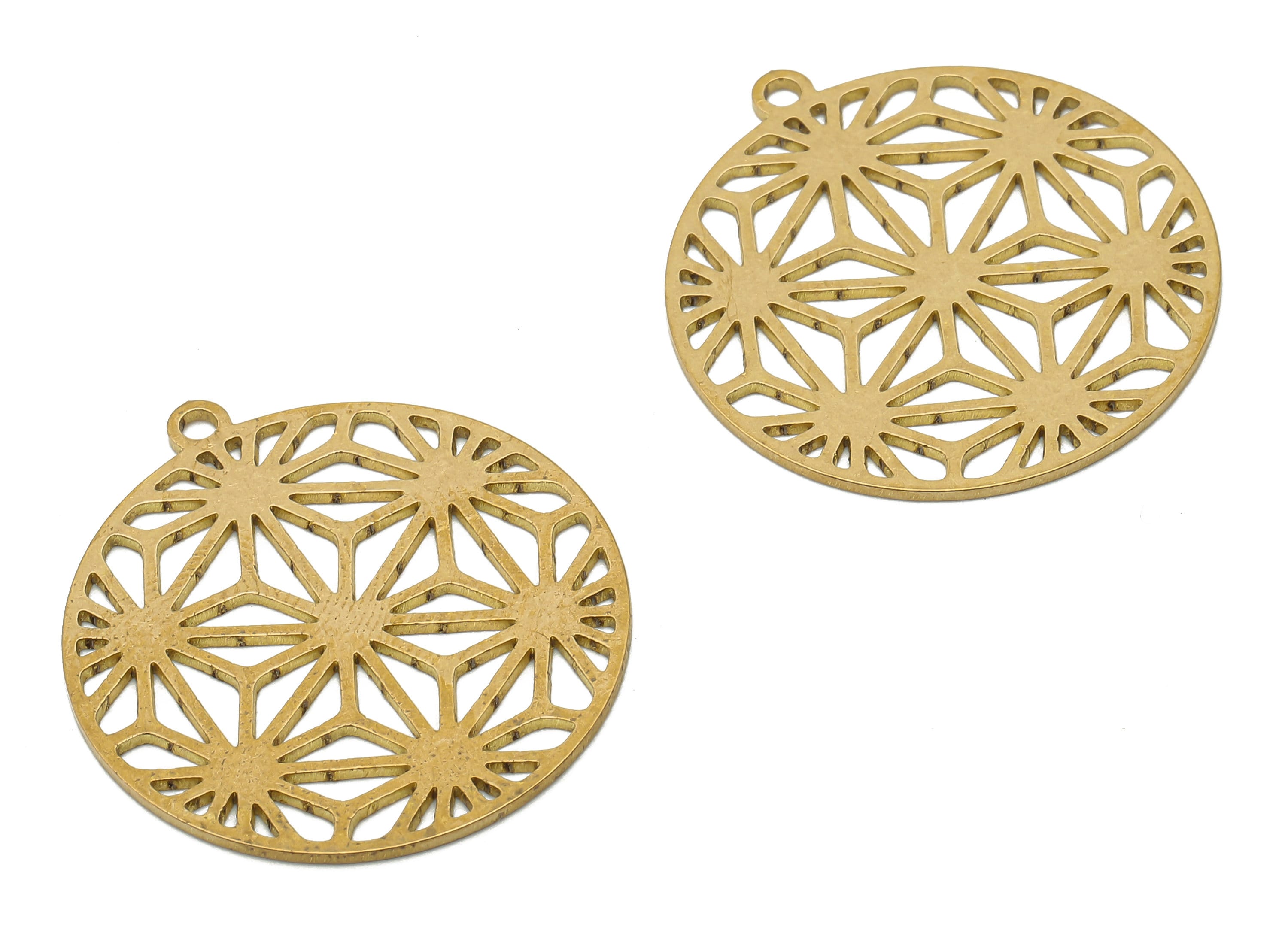 Brass Round Flower Field Earrings Charm - Raw Brass Flower Field Garden bed Cutout Pendant - Laser Cut Charms - 27.96x25.24x0.67mm - PPA4467 - DOMEDBAZAAR