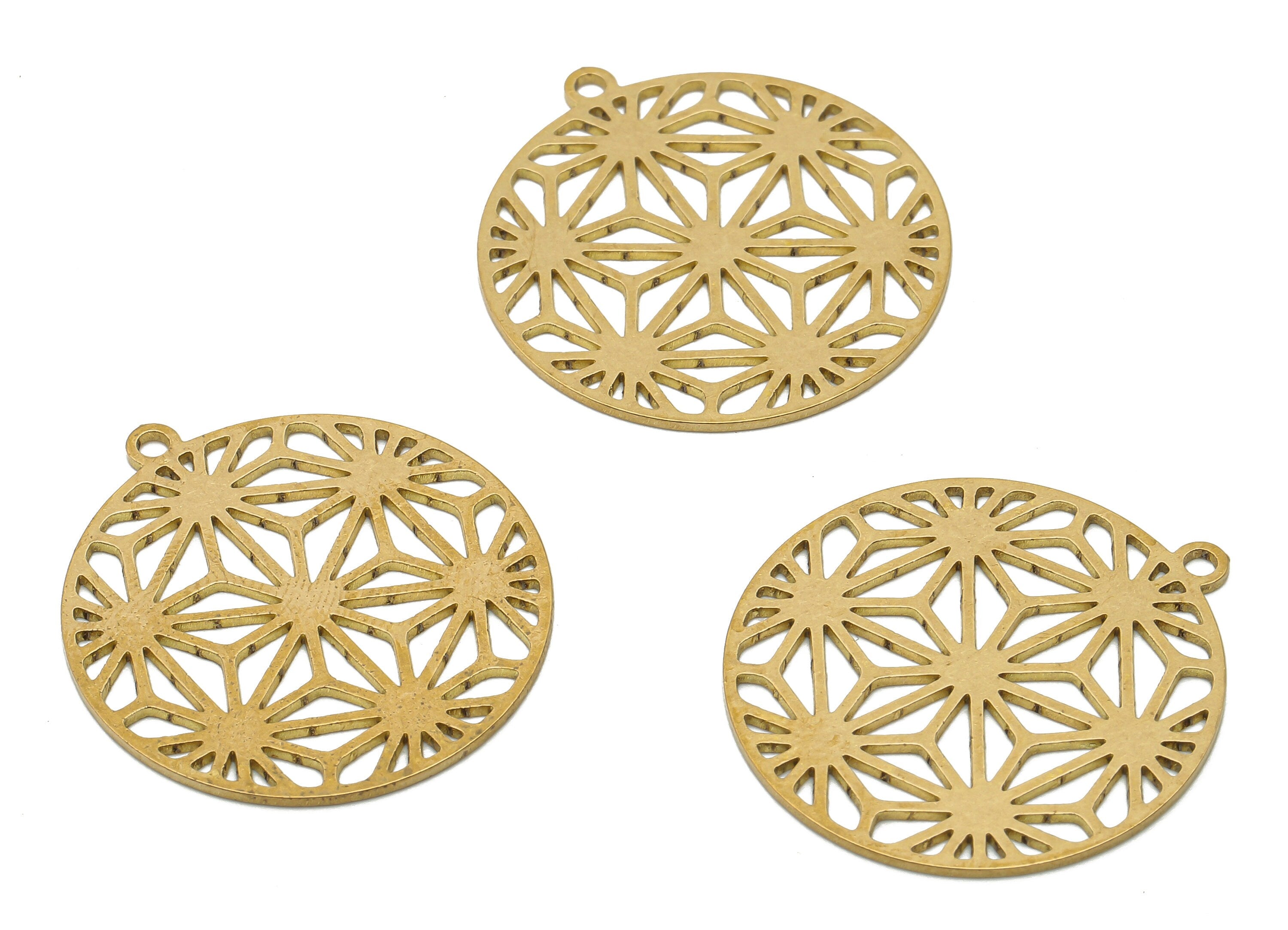 Brass Round Flower Field Earrings Charm - Raw Brass Flower Field Garden bed Cutout Pendant - Laser Cut Charms - 27.96x25.24x0.67mm - PPA4467 - DOMEDBAZAAR
