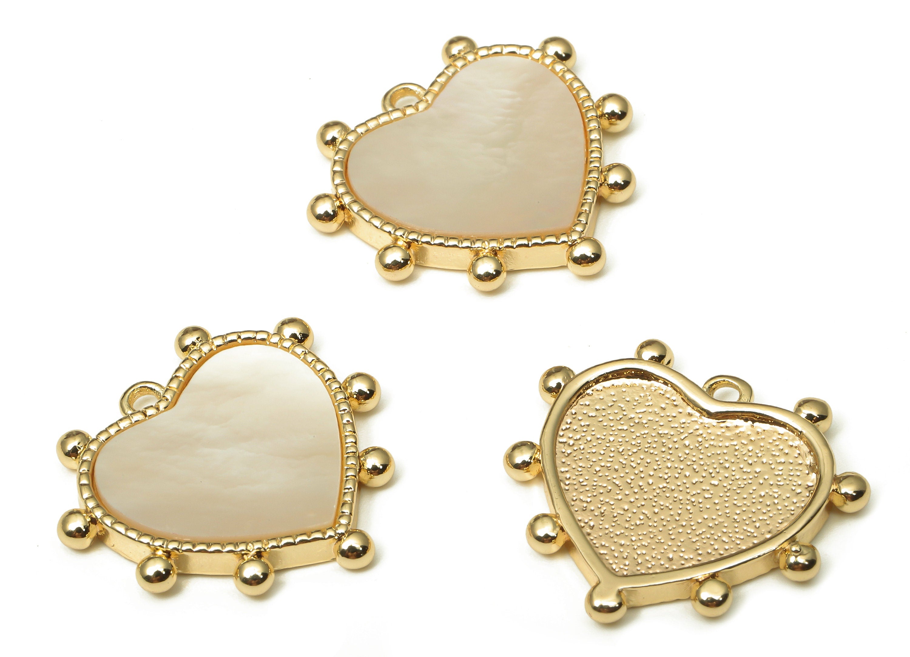 Brass Heart Earring Charms - Shell Heart Pendant With Loop - 18K Real Gold Plated Brass - For Necklace - 20.74x19.23x2.4mm - RGP5222 - DOMEDBAZAAR
