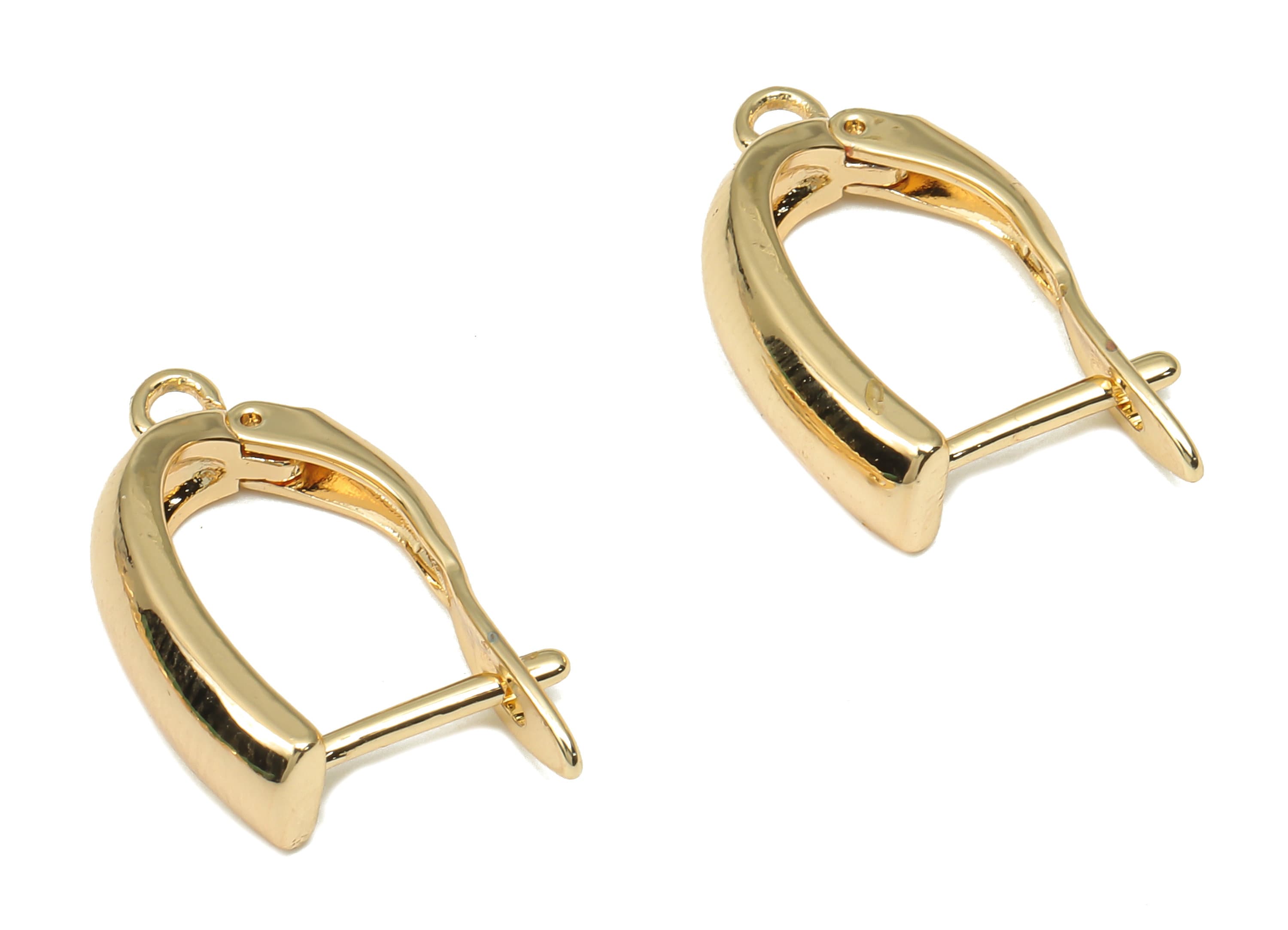 Brass Earring Clasp - Gold Plated Stud with Loop - 18K Real Gold Plated Brass Clasps - Stainless Steel Stud - 20.2x11.3x2.1mm - RGP4693 - DOMEDBAZAAR