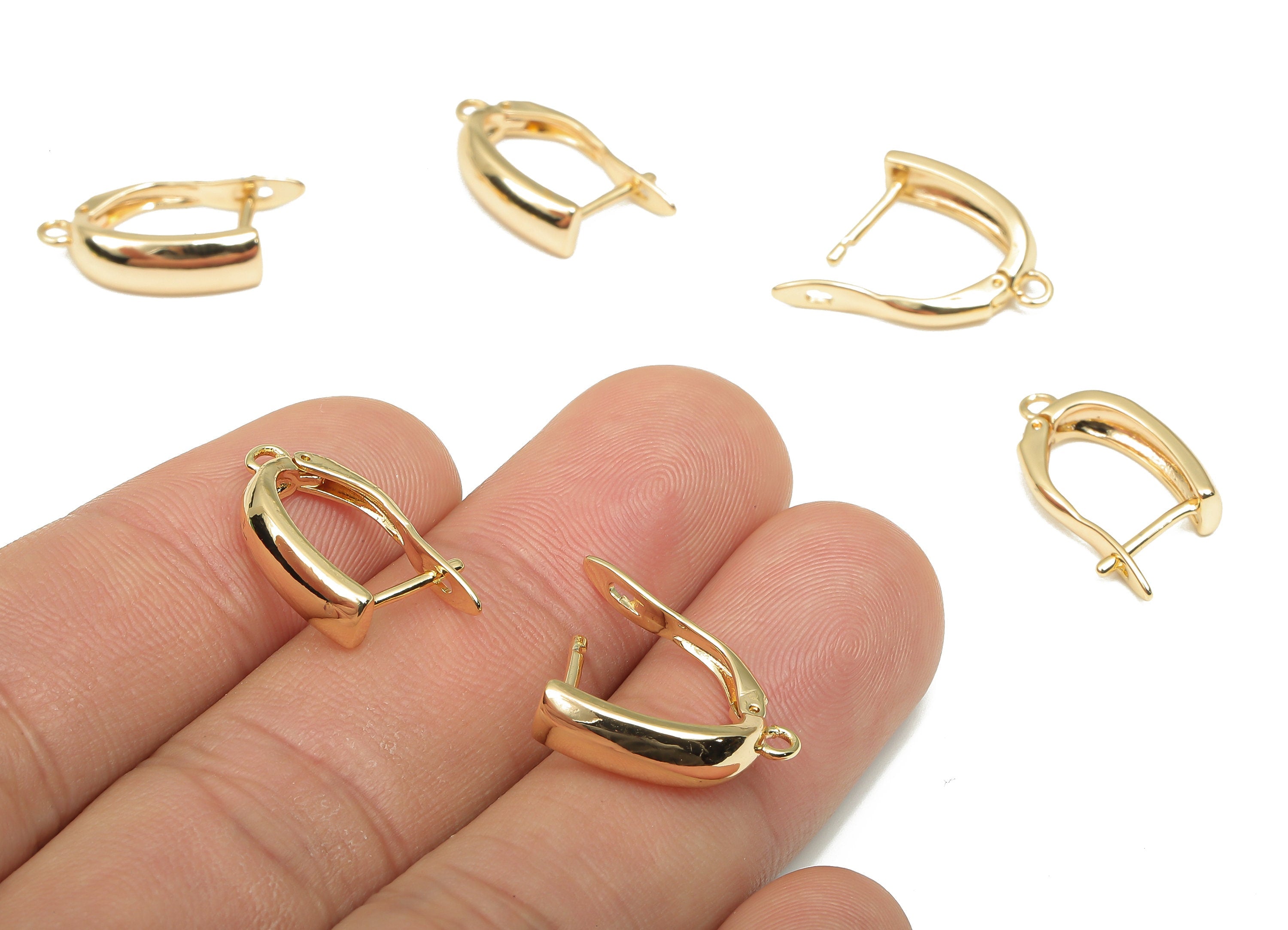 Brass Earring Clasp - Gold Plated Stud with Loop - 18K Real Gold Plated Brass Clasps - Stainless Steel Stud - 20.2x11.3x2.1mm - RGP4693 - DOMEDBAZAAR