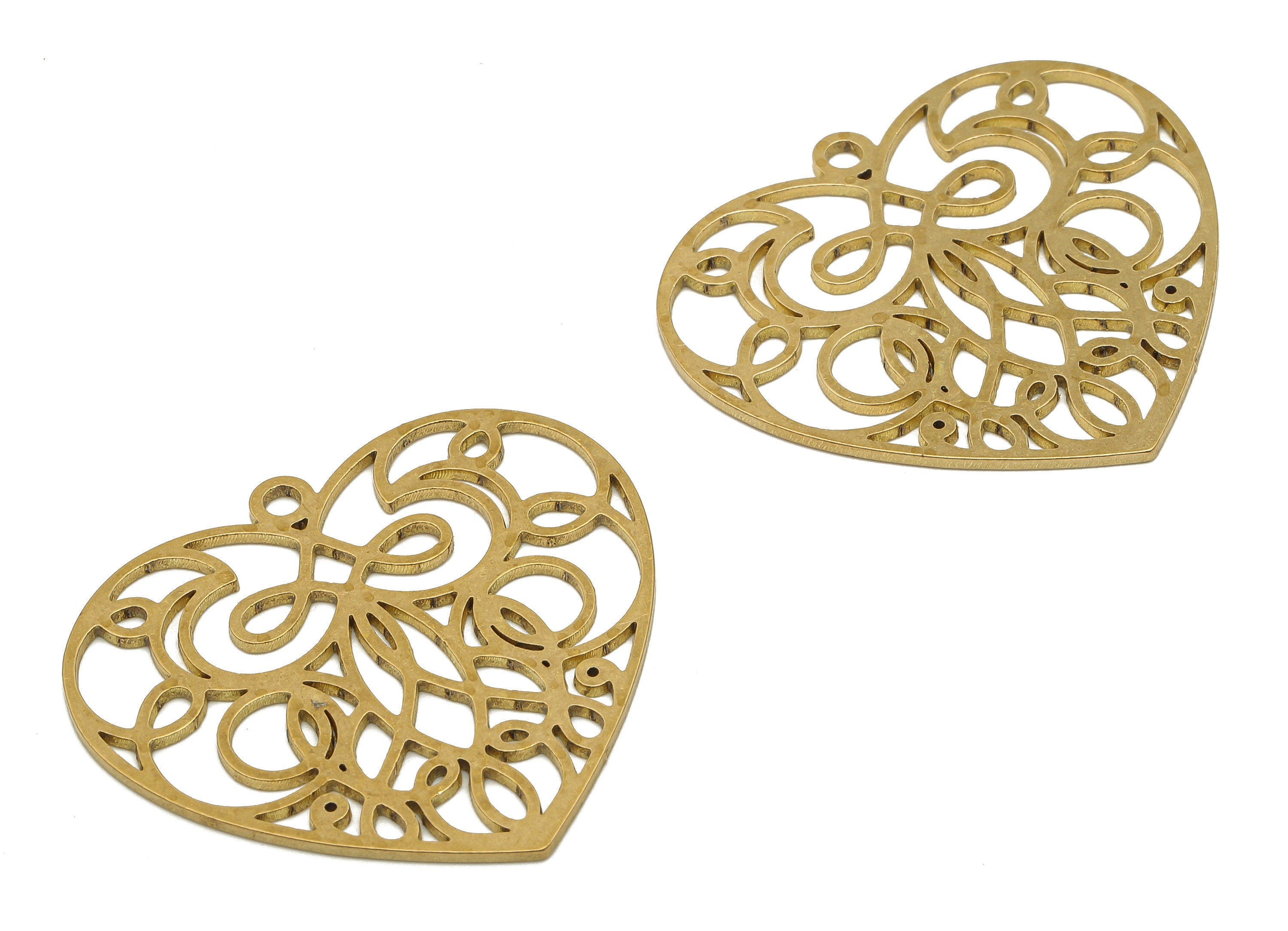Raw Brass Heart Charm - Brass Heart Cutout Earring Charm - Filigree Finding - Laser Cut Pendant - Jewelry Supplies - 34.8x31.2x0.8mm-PPA4796 - DOMEDBAZAAR