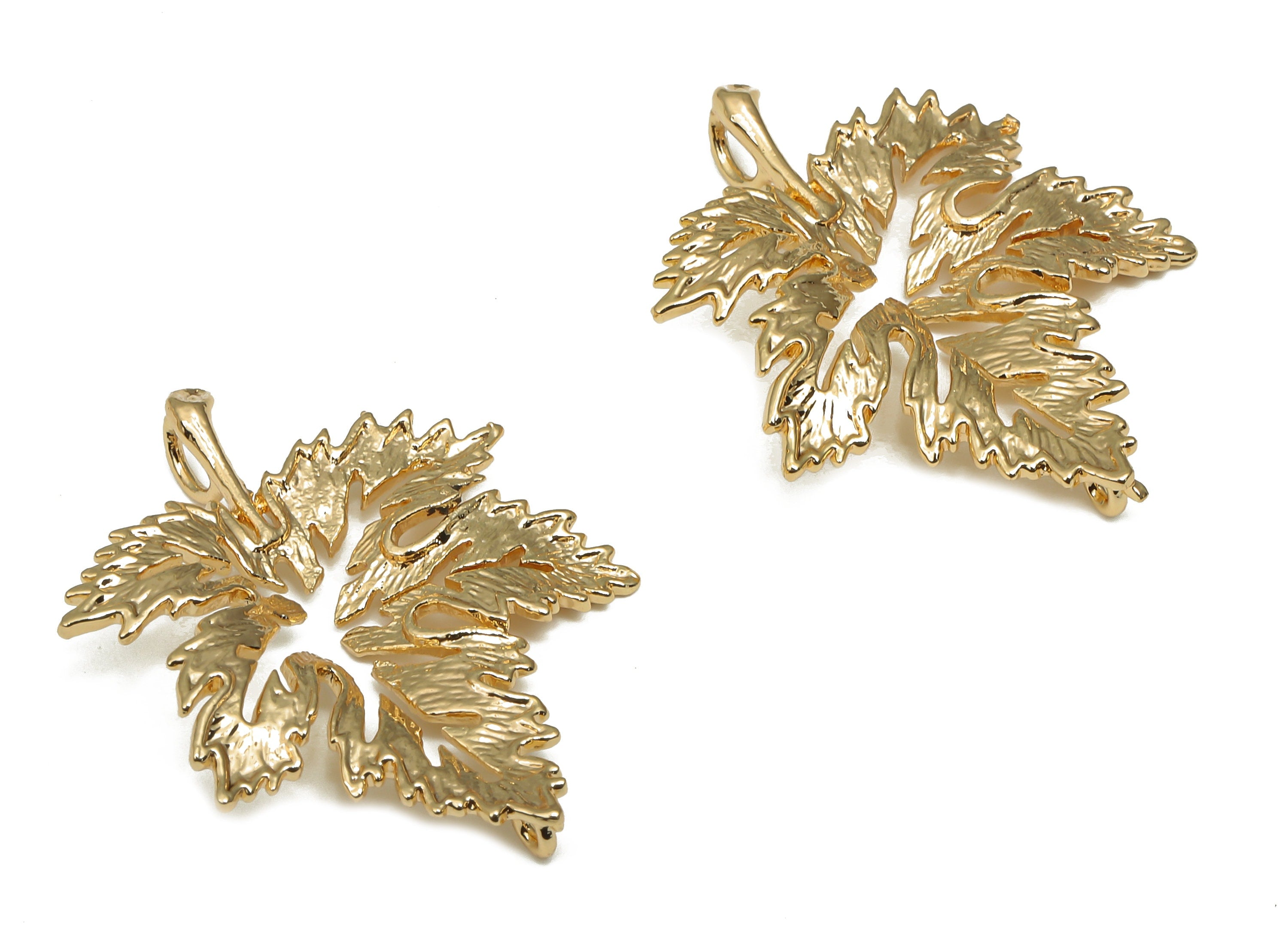 Brass Maple Leaf Earring Charm - Brass Alder Leaf Earring Charms - 18K Real Gold Plating Pendant - For Necklace - 28.1x24.4x1.82mm - RGP4694 - DOMEDBAZAAR