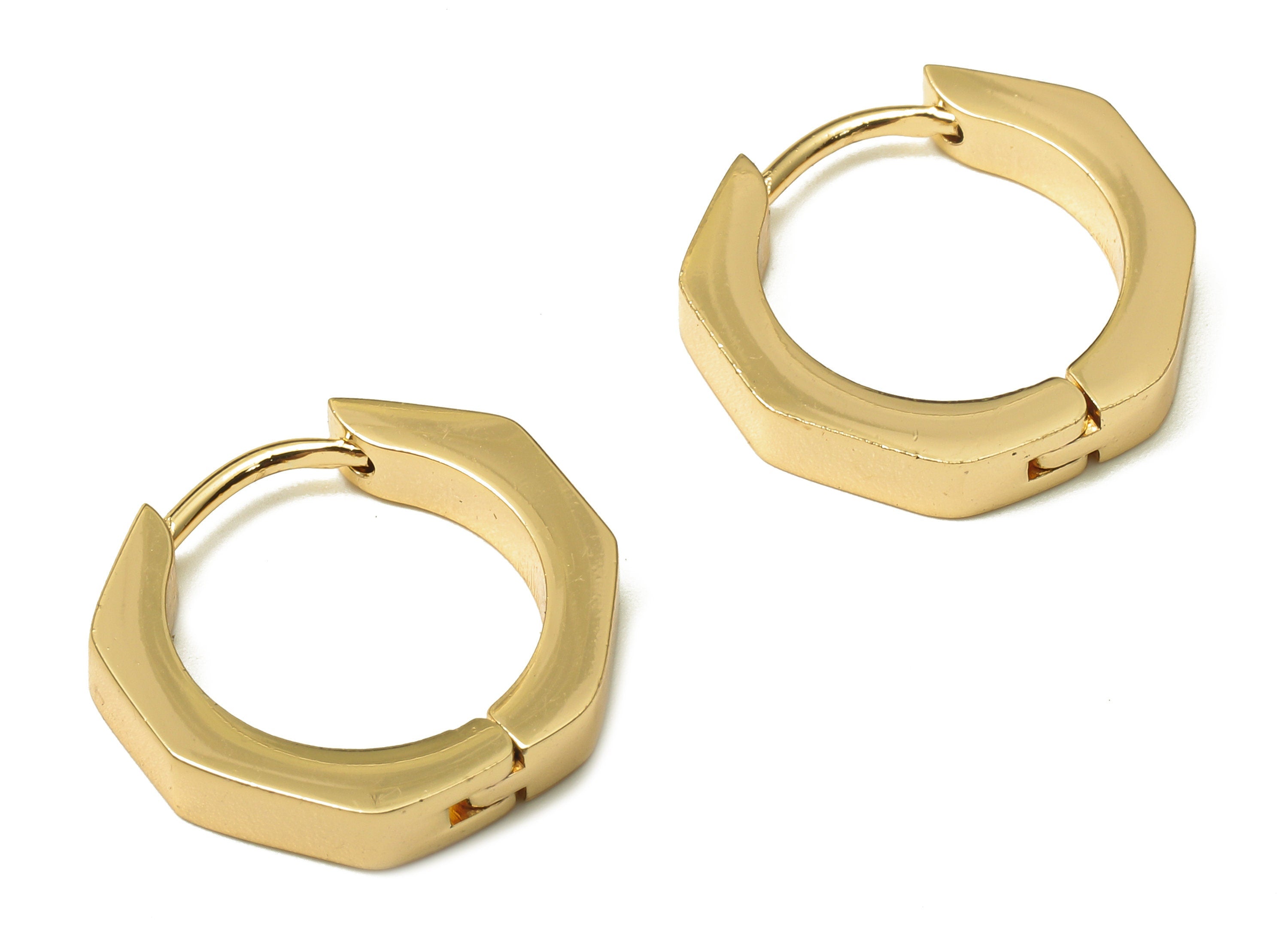 Brass Round Octagon Earrings Clasp - Brass Circle Thick Hoop Earring - 18K Real Gold Plated Brass - 16.58x16.13x2.84mm - RGP5227 - DOMEDBAZAAR