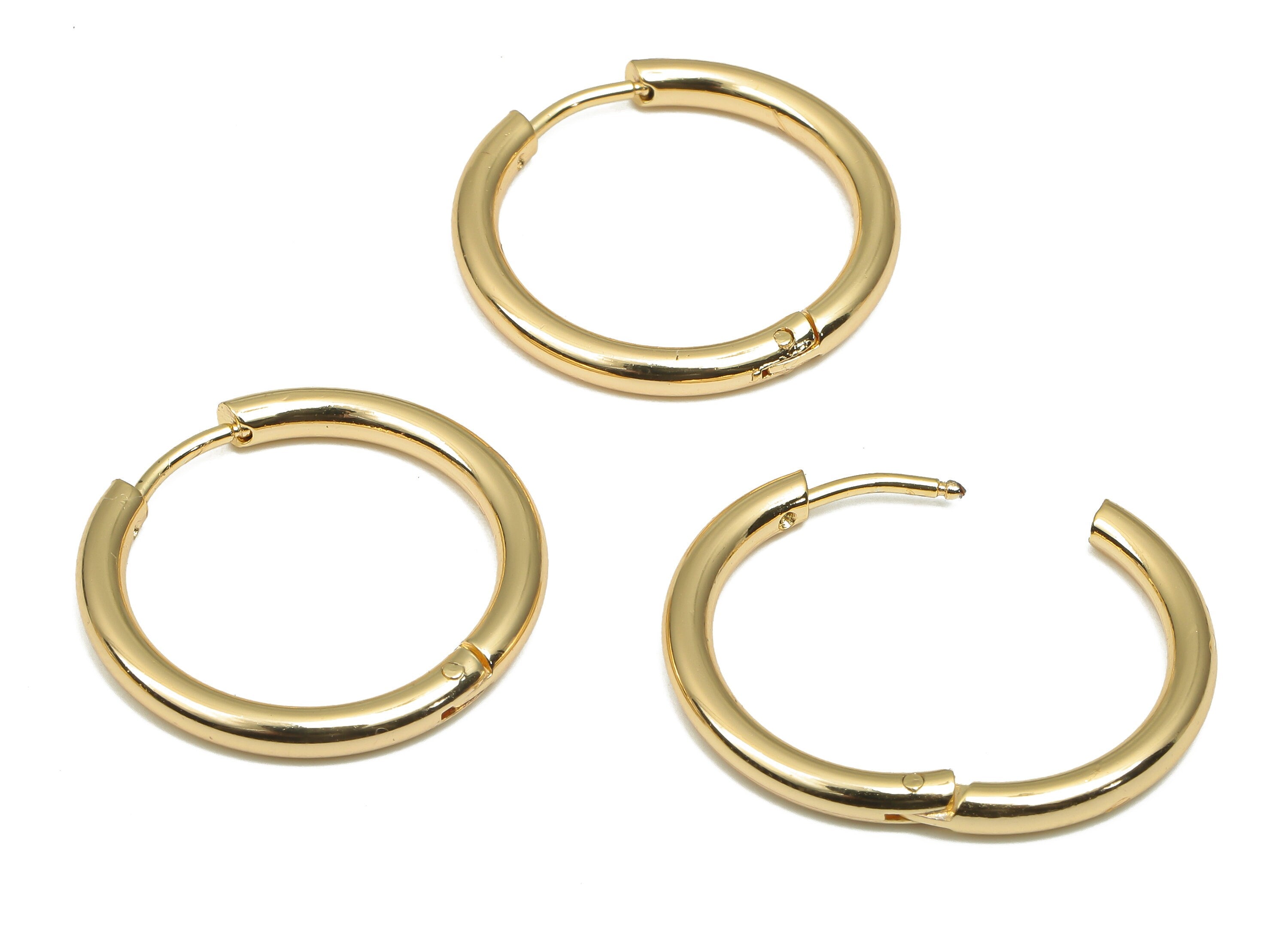 Brass Round Hoop Earring Clasp - Brass Circle Earrings - 18K Real Gold Plating Hoop - Earrings Clasps - 22.78x22.78x2.61mm - RGP4697 - DOMEDBAZAAR